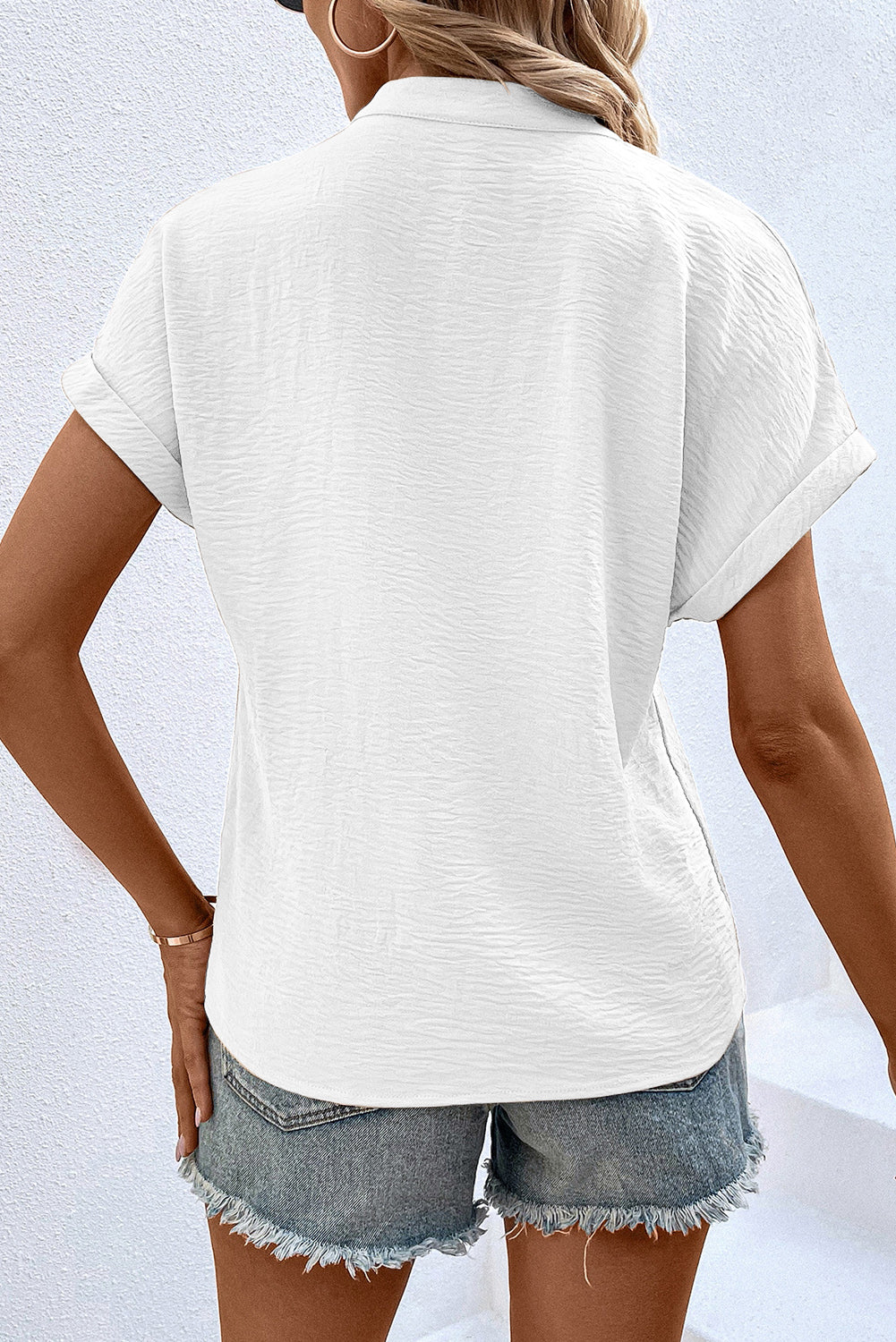 Rose Red Notched Neck Batwing Sleeve Blouse