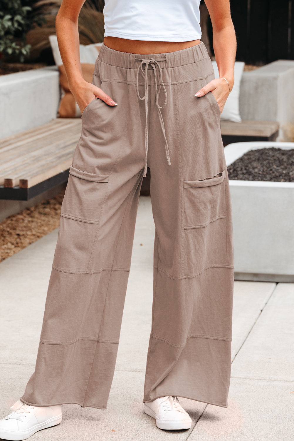 Black Mineral Wash Exposed Seam Wide Leg Cargo Pants