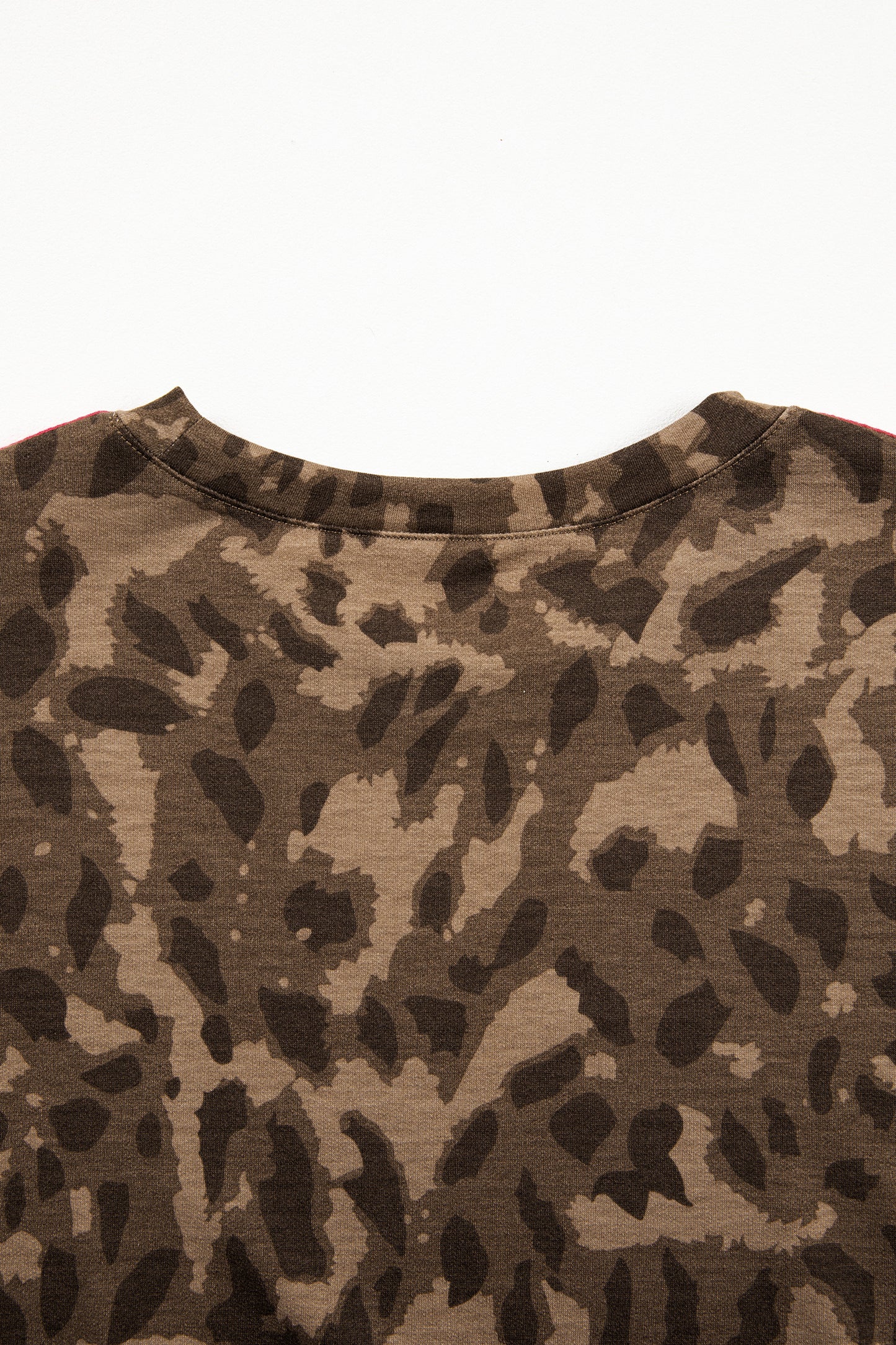 Brown Loose Contrast Striped Accent Leopard T Shirt Mini Dress with Pockets