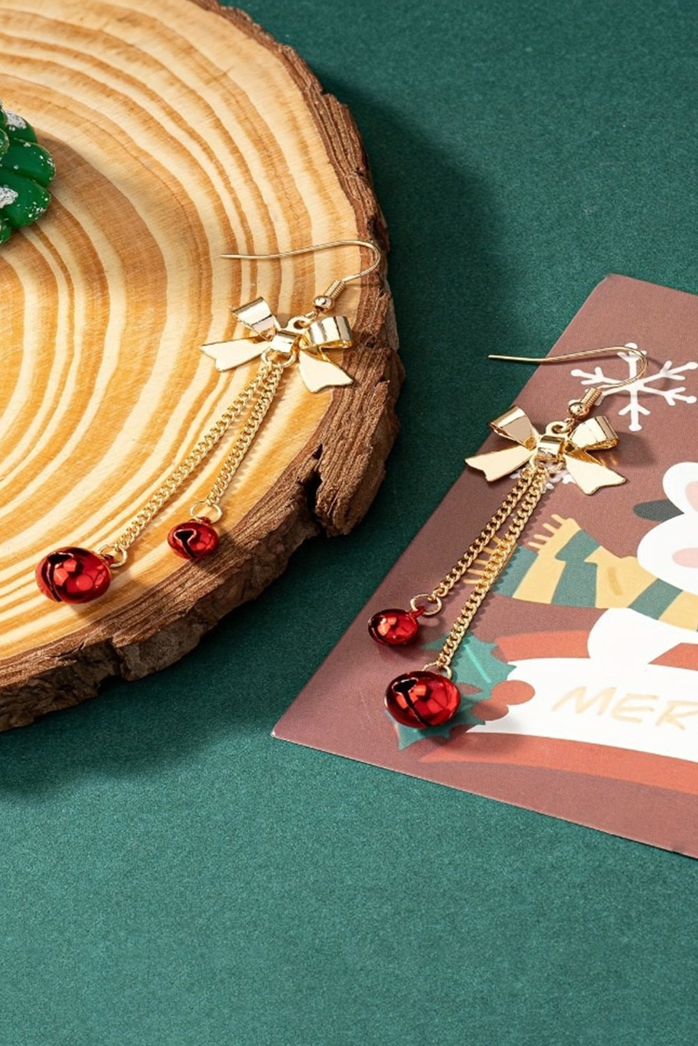 Fiery Red Bow Christmas Jingle Bell Dangle Earring