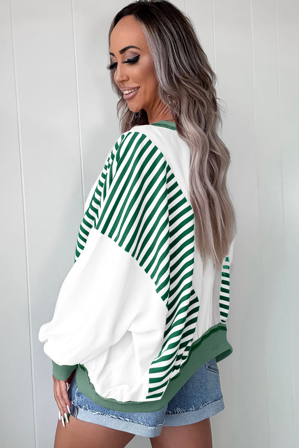 Brown Striped Colorblock Patchwork Oversized Sweatshirt