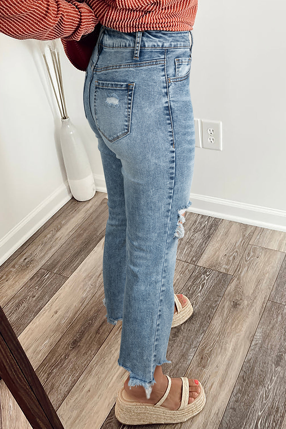 Myosotis Raw Hem Ripped Open Knee Vintage Jeans