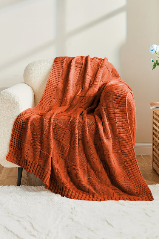 Orange Checkered Soft Knit Throw Blanket