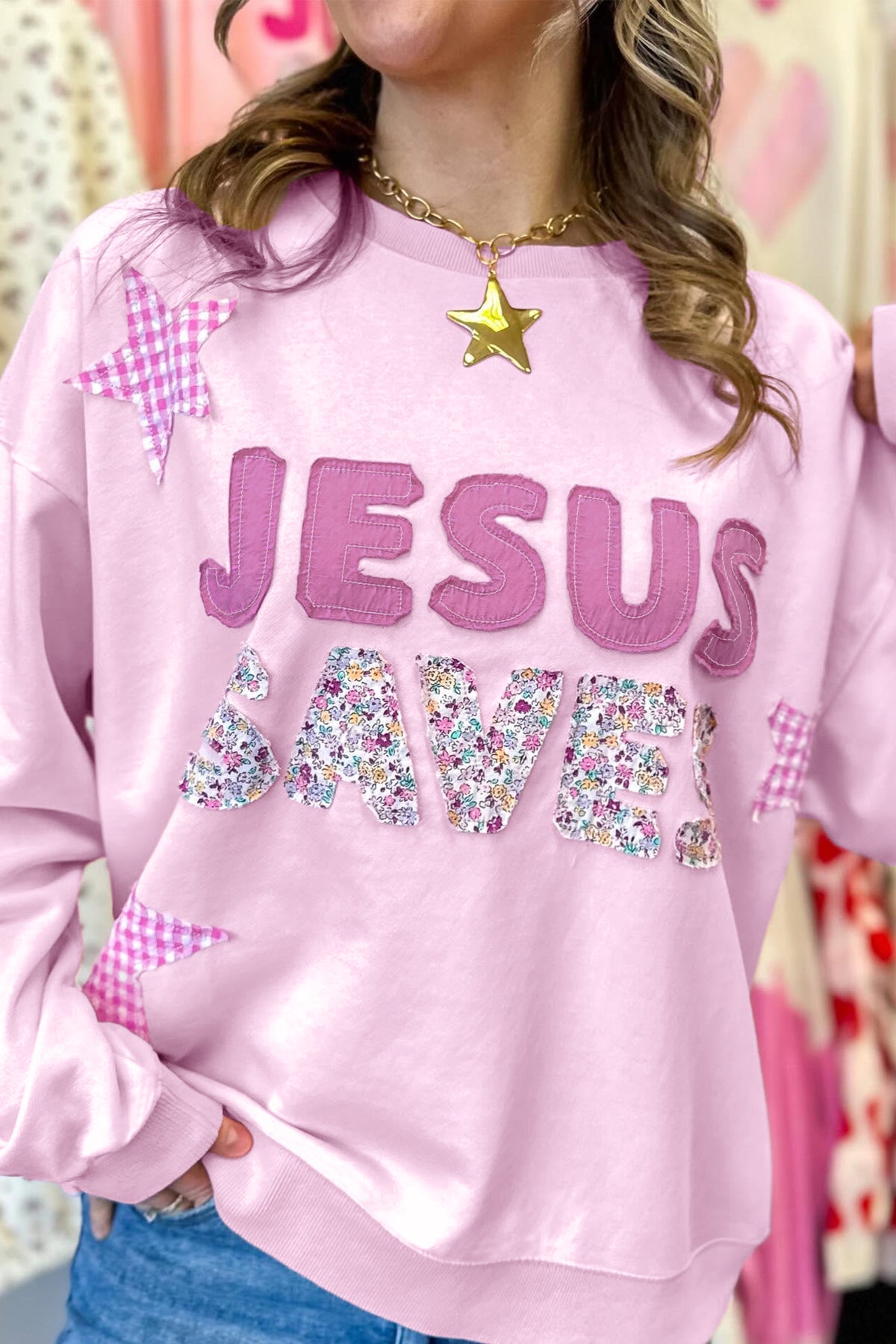 Plus Faith Patchwork Sweatshirt