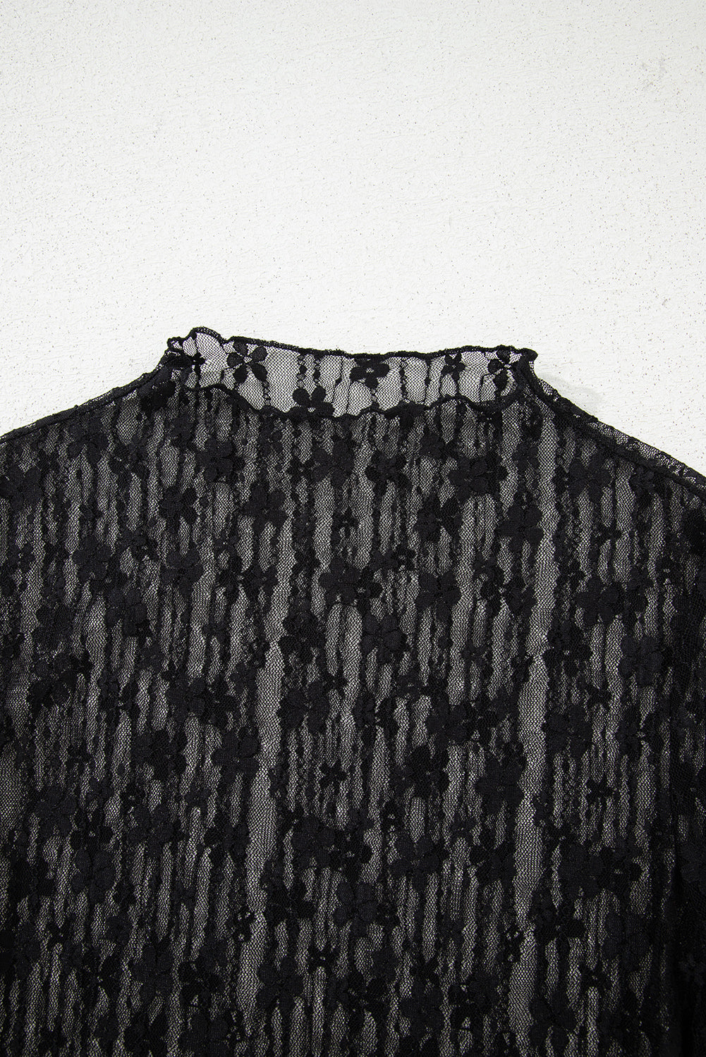 White Sheer Floral Lace Long Sleeve Slim Fit Top