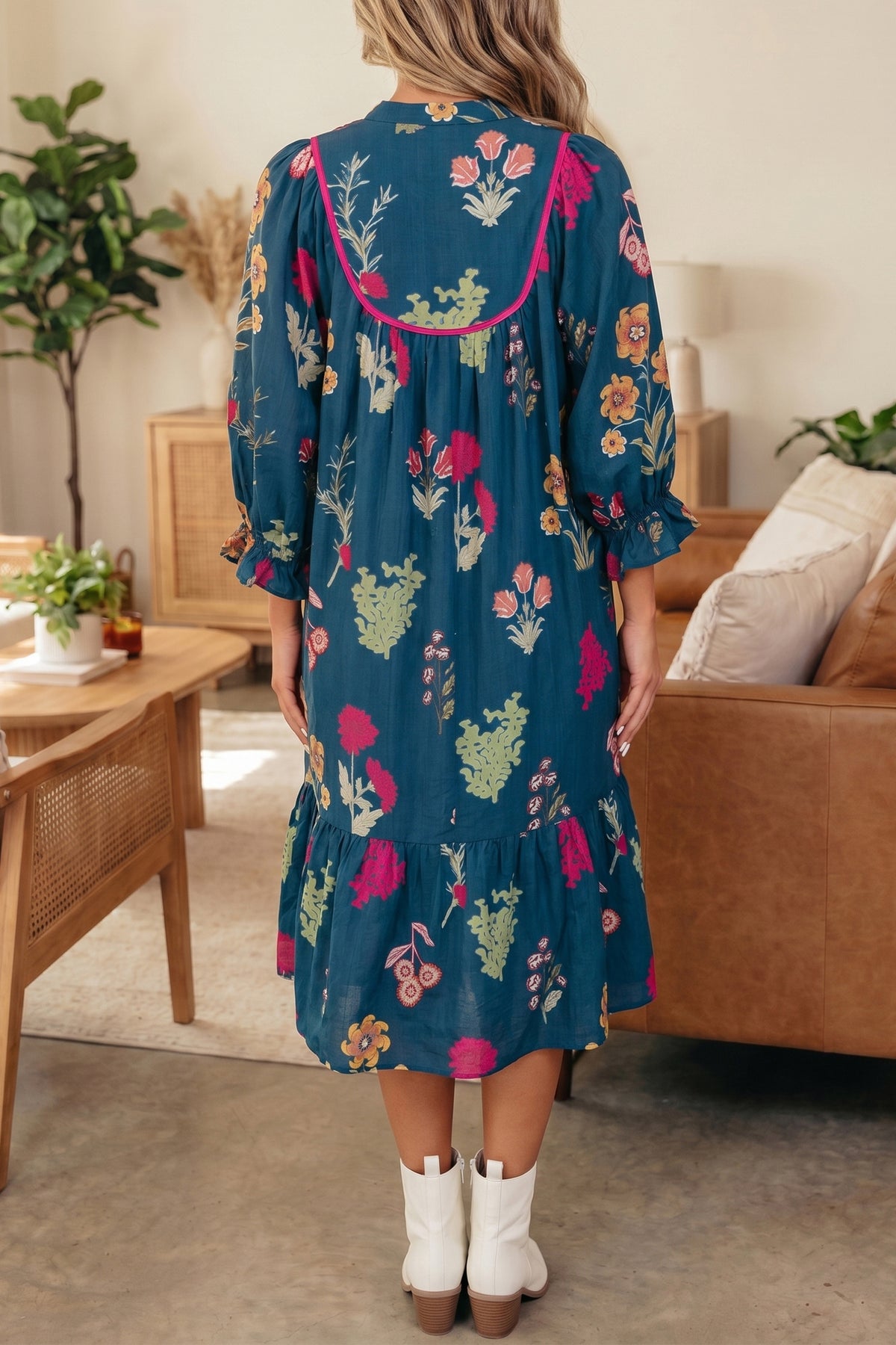 Blue Floral Midi Dress