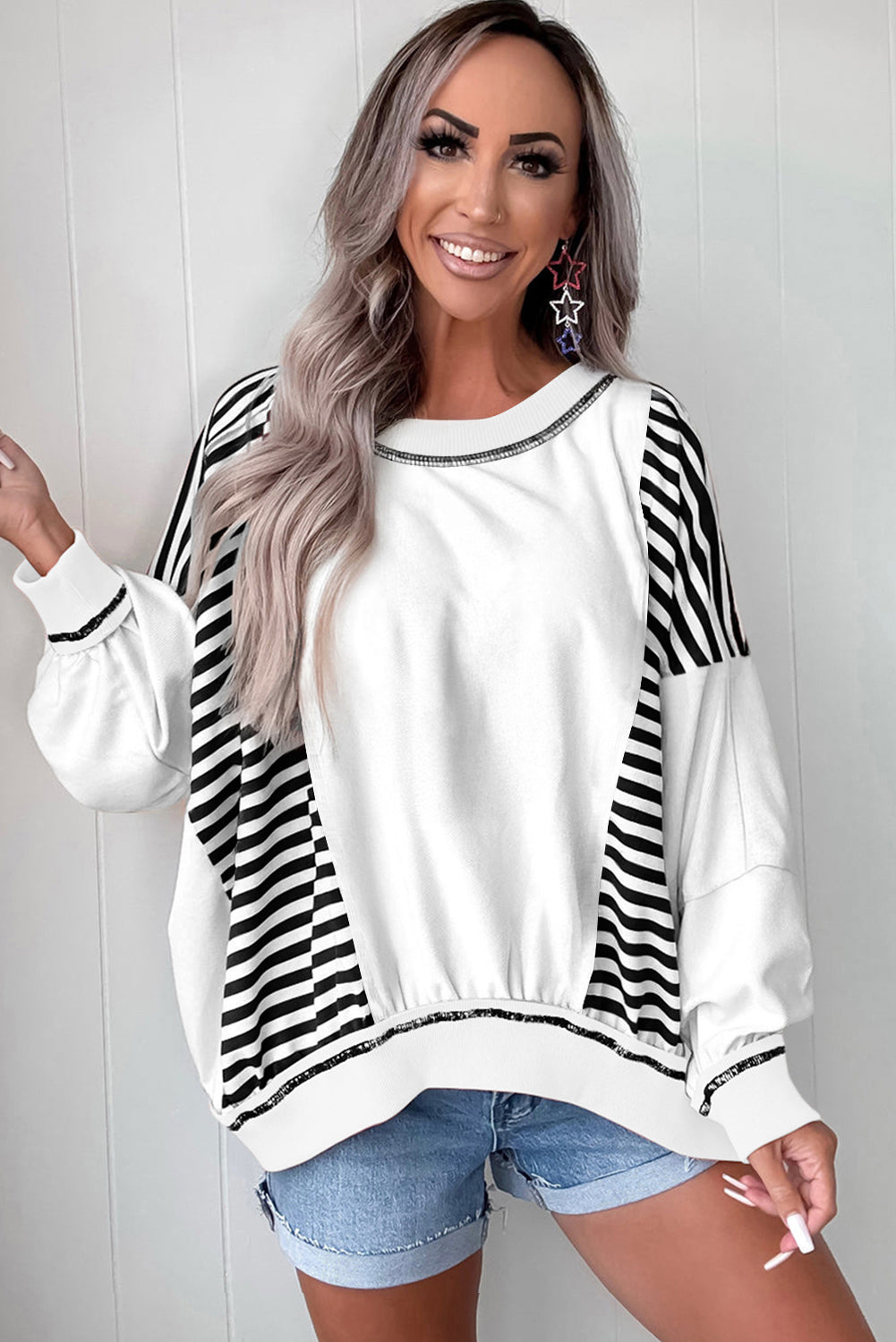 Brown Striped Colorblock Patchwork Oversized Sweatshirt