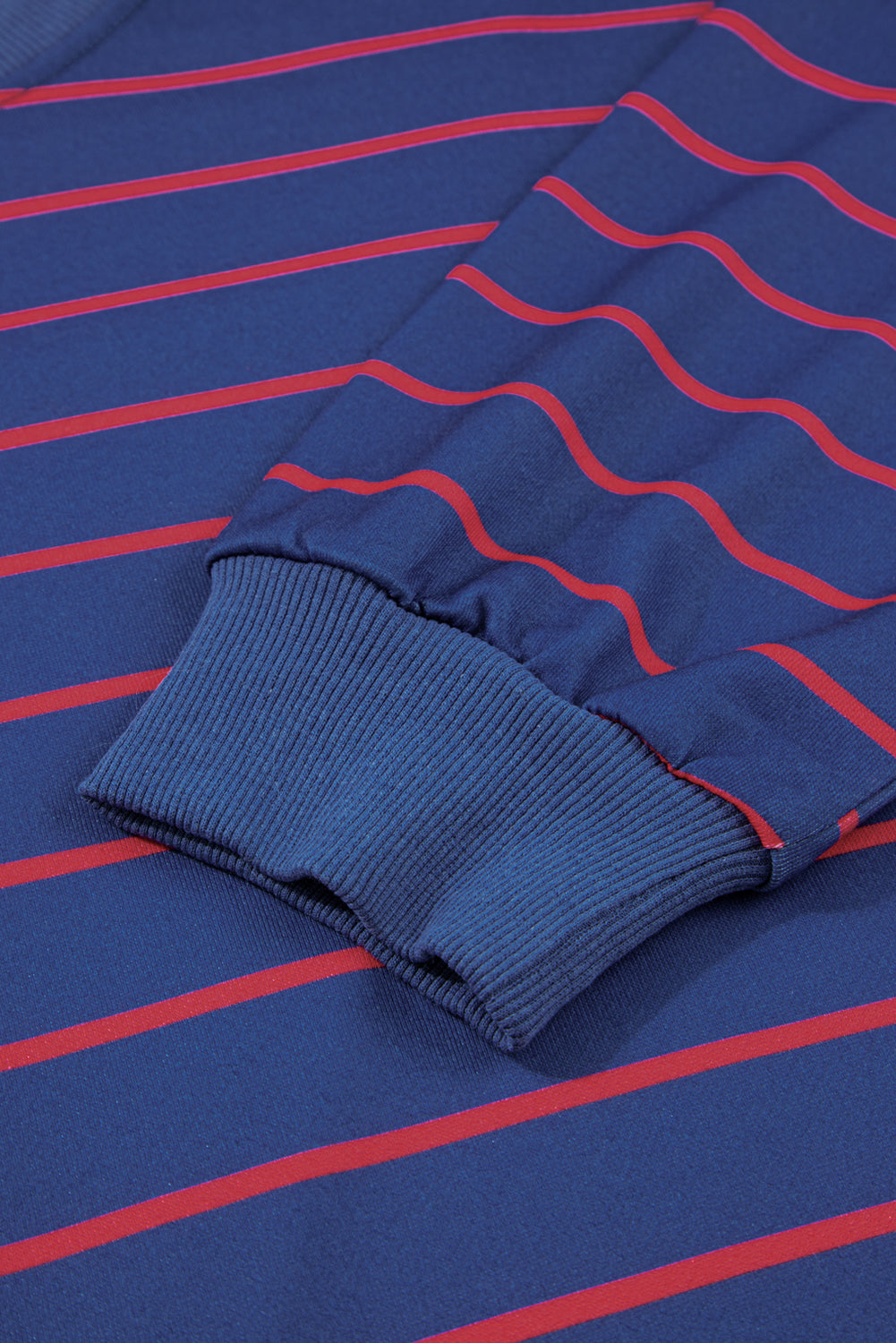 Blue Striped Overlap Detail Drop Shoulder Pullover Sweatshirt