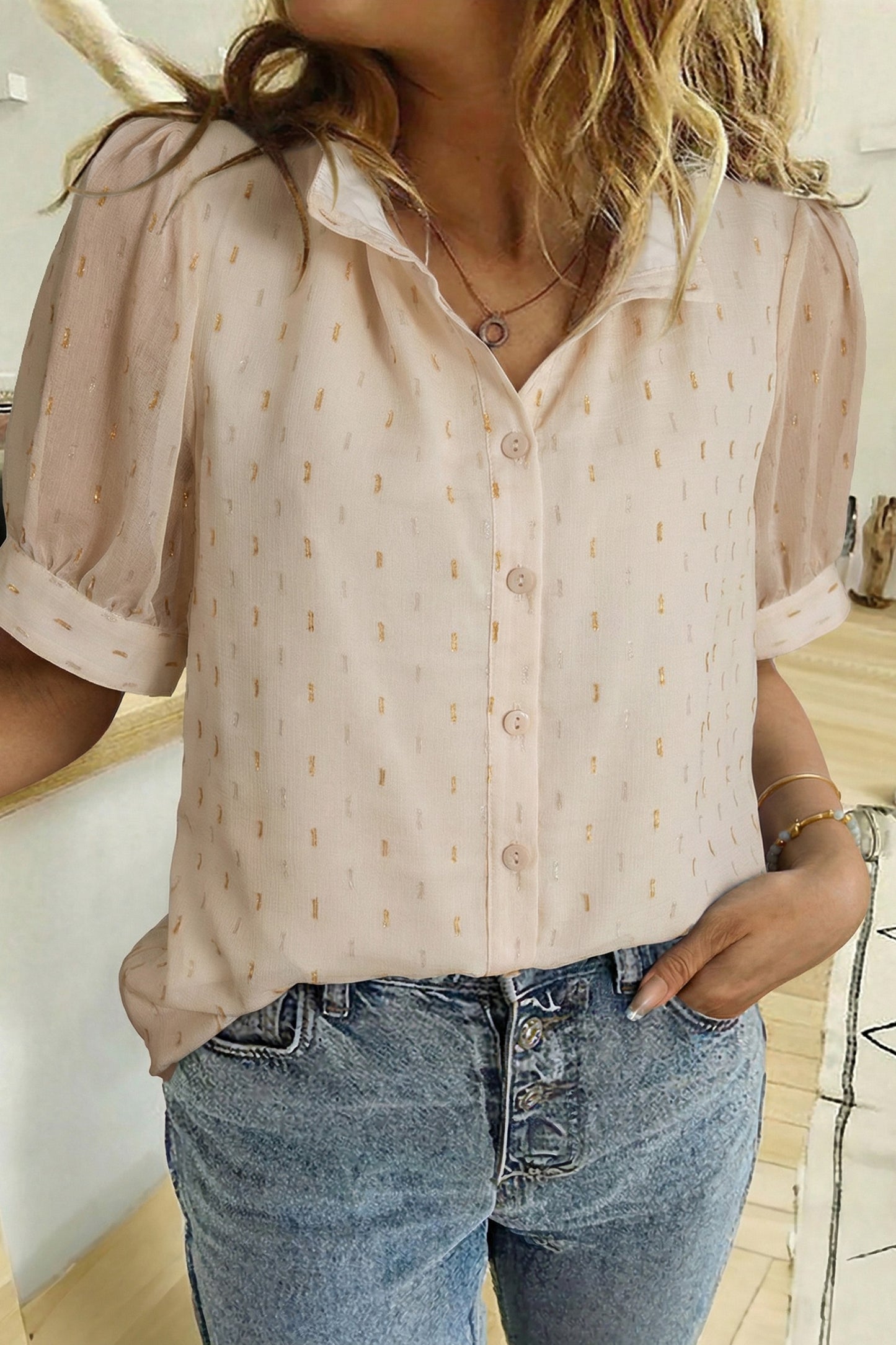 Dusk Blue Metallic Jacquard Short Sleeve Shirt