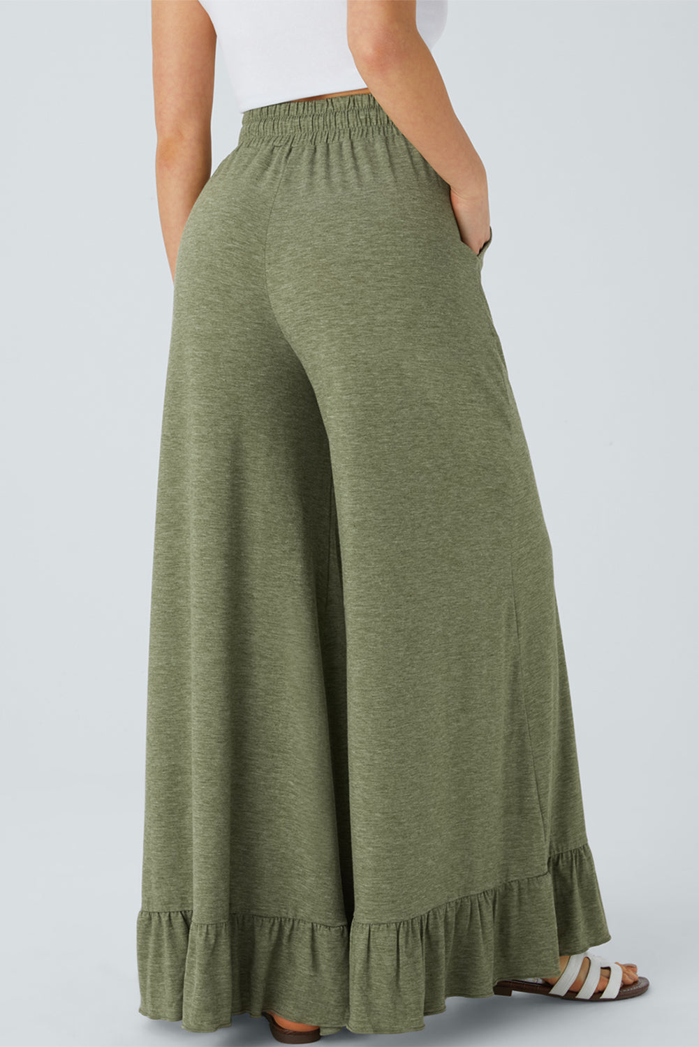 Dune Solid Color Ruffle Hem Wide Leg Pants