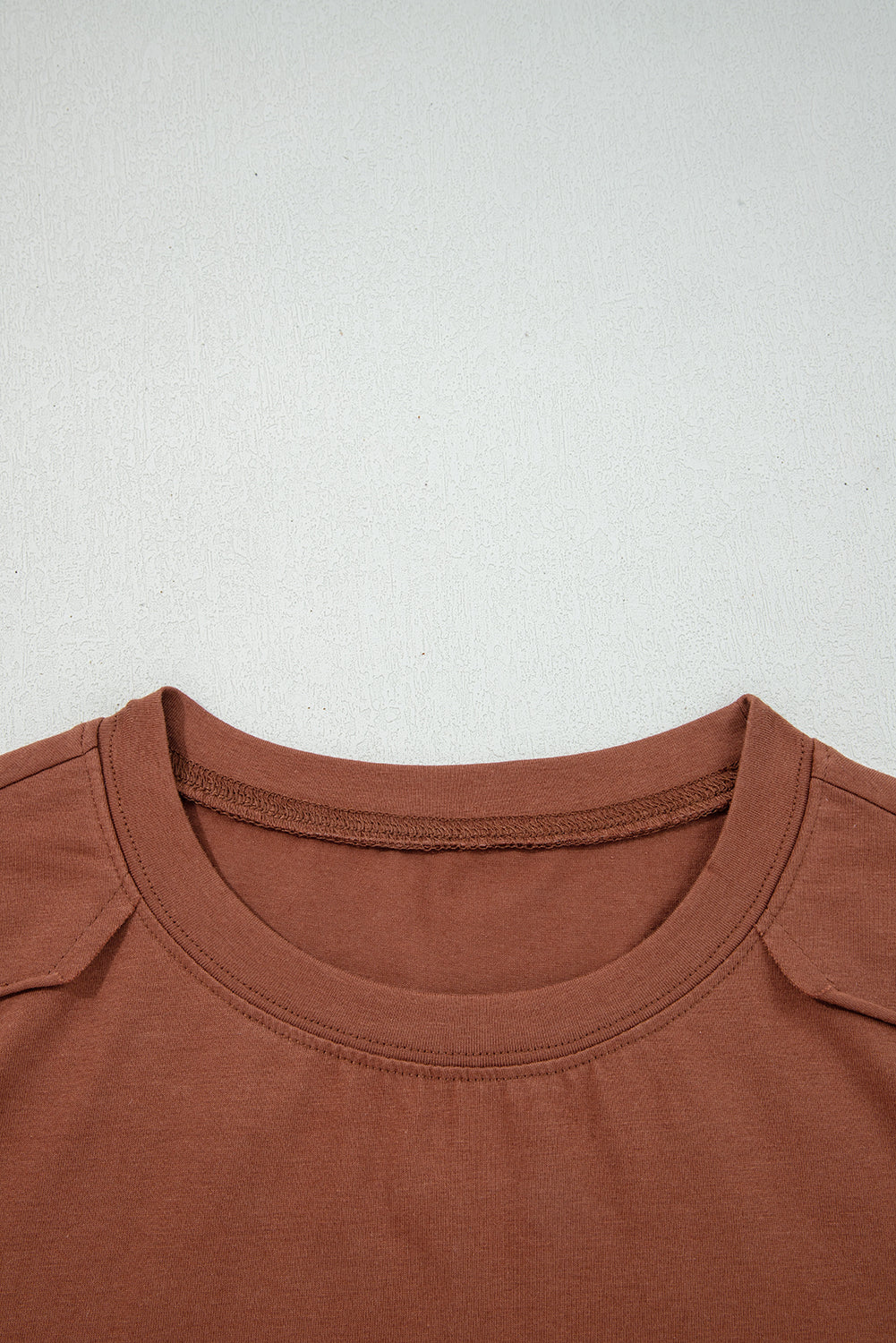 Chestnut Raw Seam Detail Solid Color Long Sleeve Top