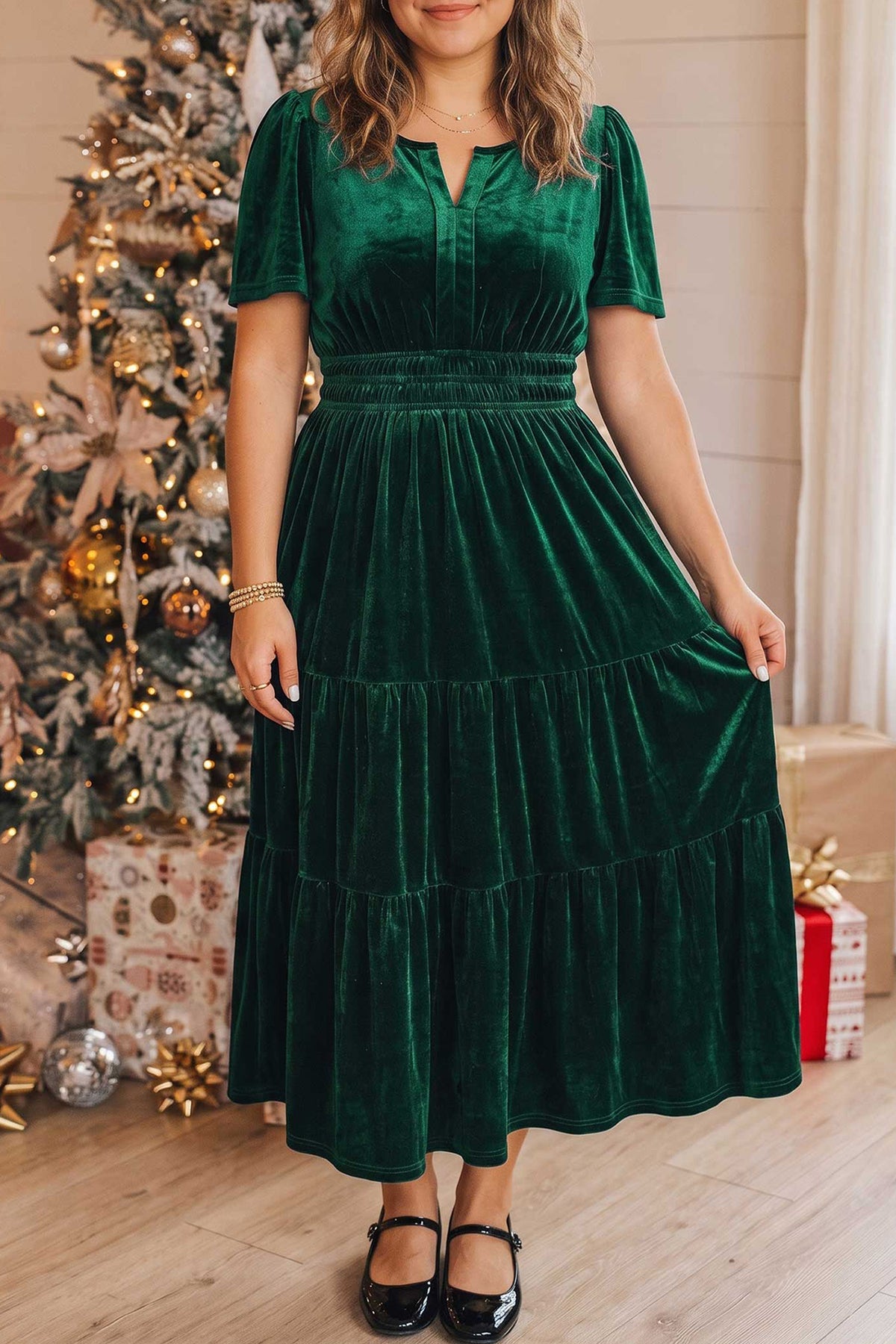 Velvet Shirred Dress