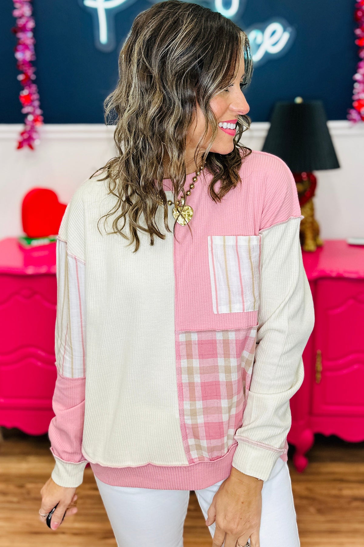 Pink Plaid Panel Plus Top