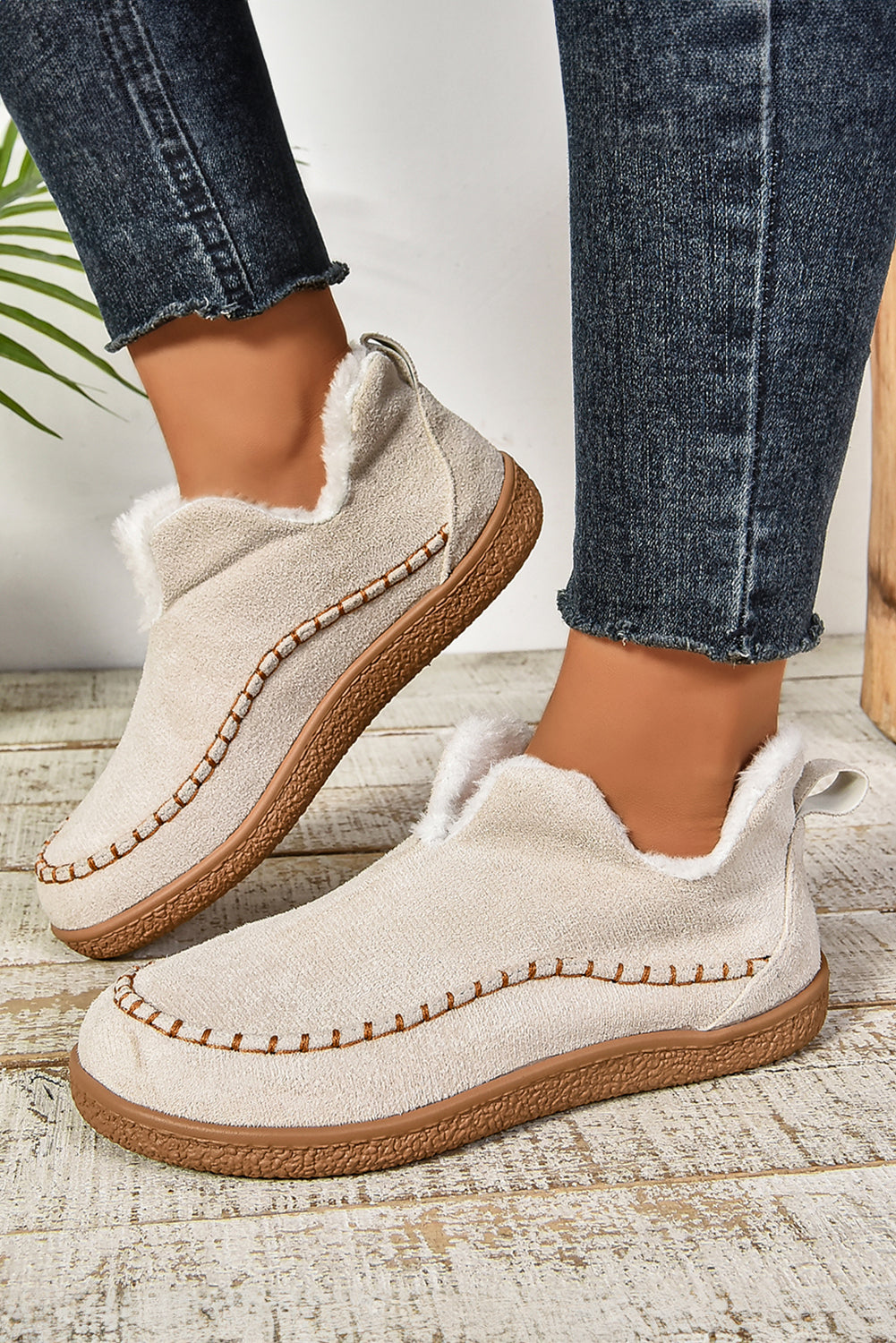 White Suede Fleece Lined Winter Snow Boots