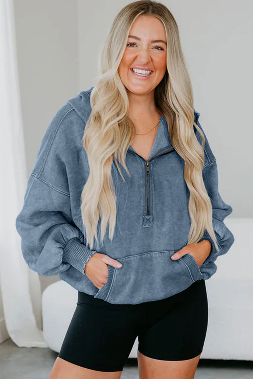 Elmwood Half Zip Kangaroo Pocket Mineral Wash Baggy Hoodie