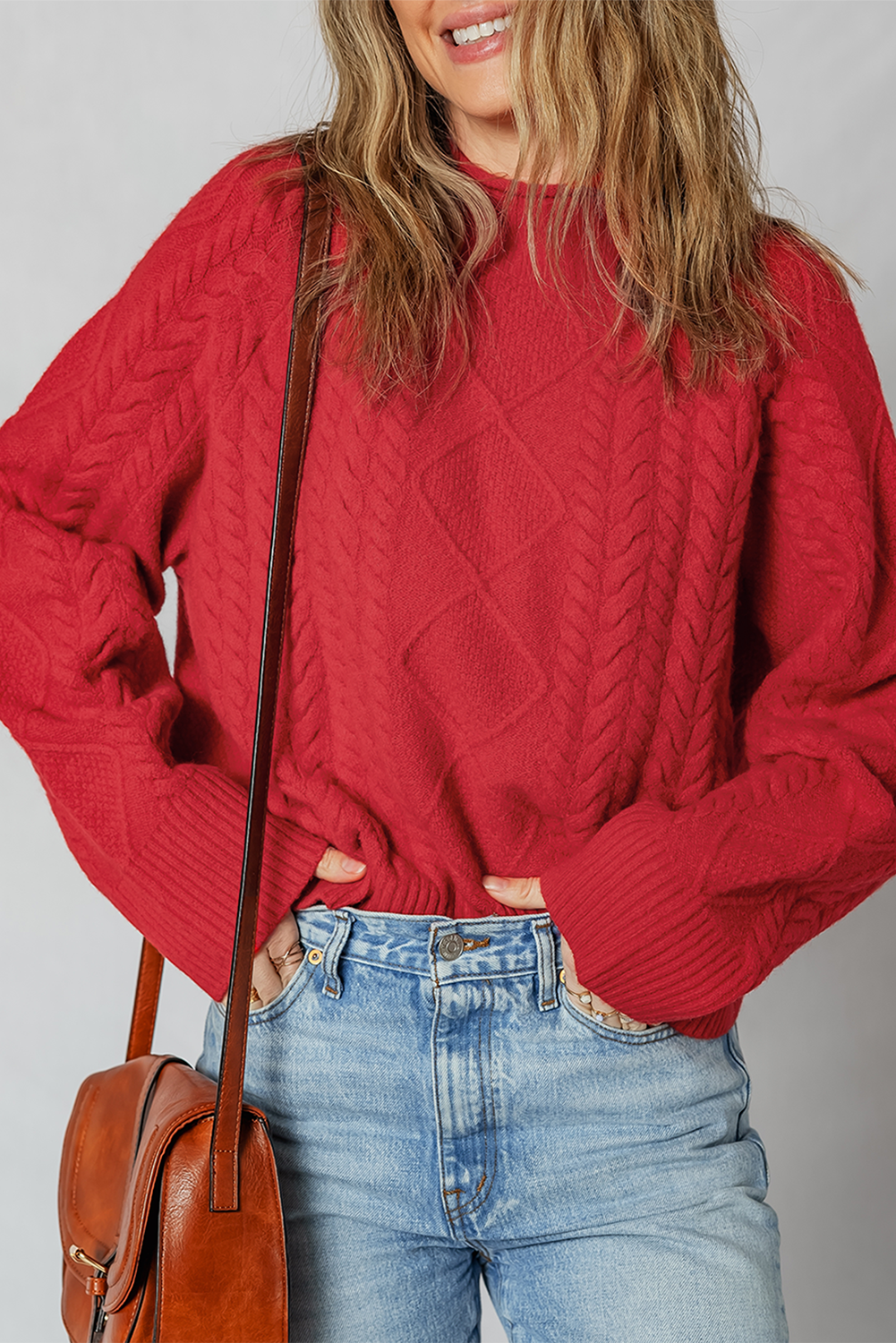 Fiery Red Cable Knit Baggy Sweater