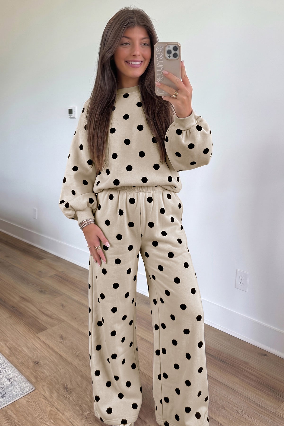 Pink Polka Dot Puff Sleeve 2pc Set