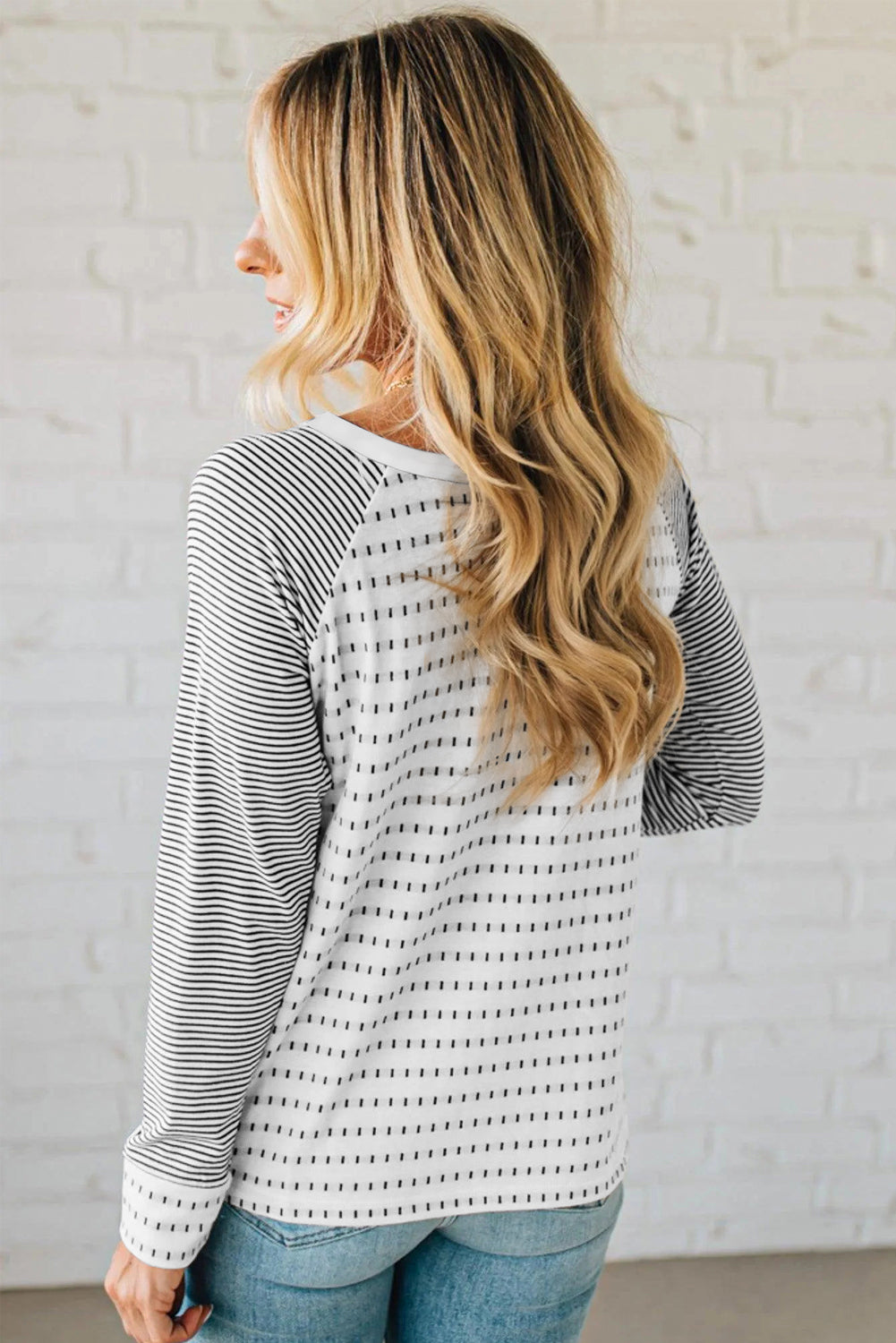 Black Stripe Raglan Patchwork Long Sleeve Tee