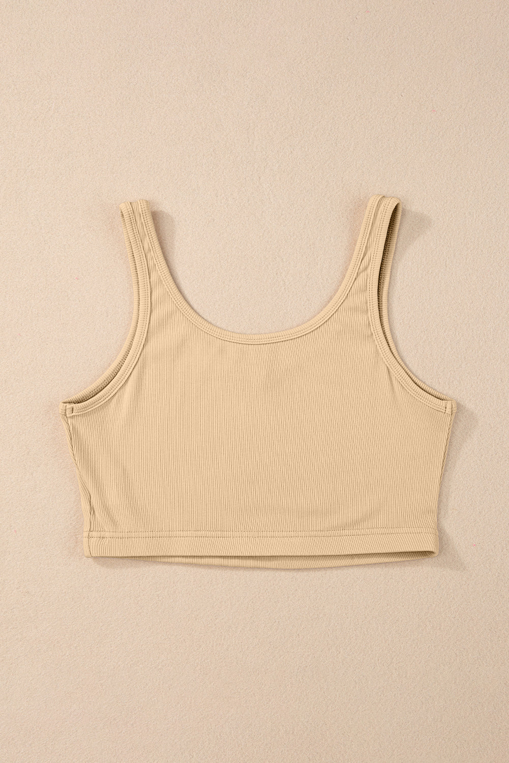 Apricot Solid Color Ribbed Knit Crop Tank Top