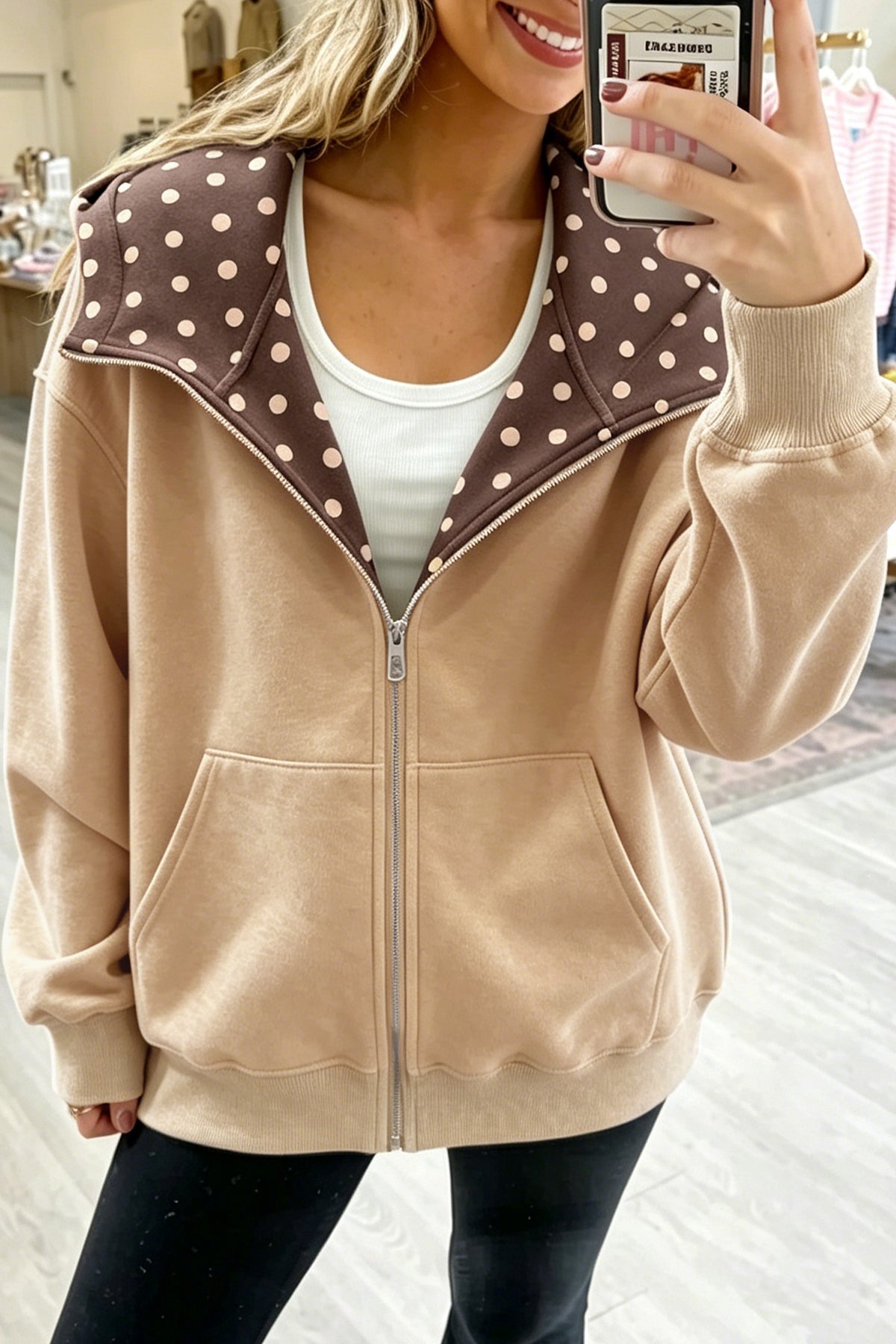 Polka Dot Zip Hoodie