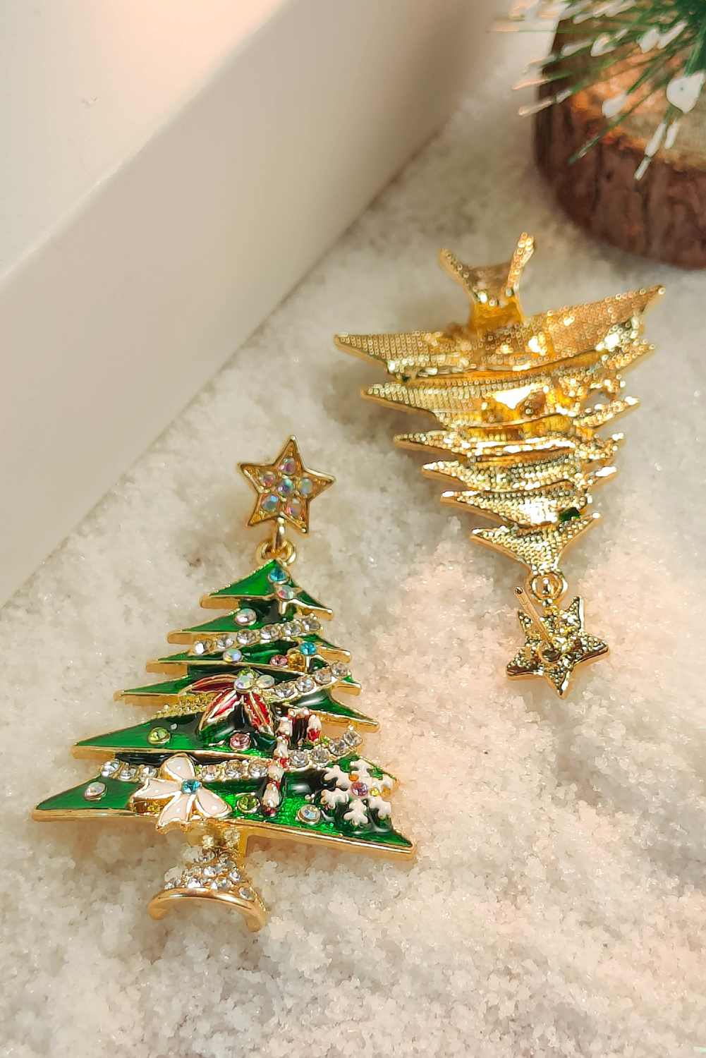 Bright Green Rhinestone Christmas Tree Drop Earrings