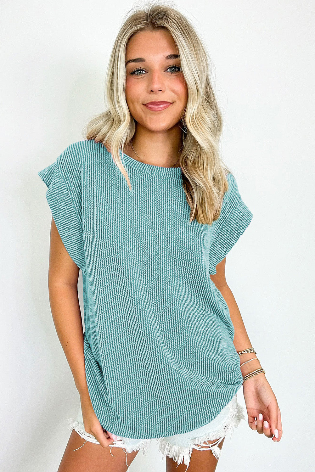 Gray Twisted Ribbed Textured Plain T Shirt