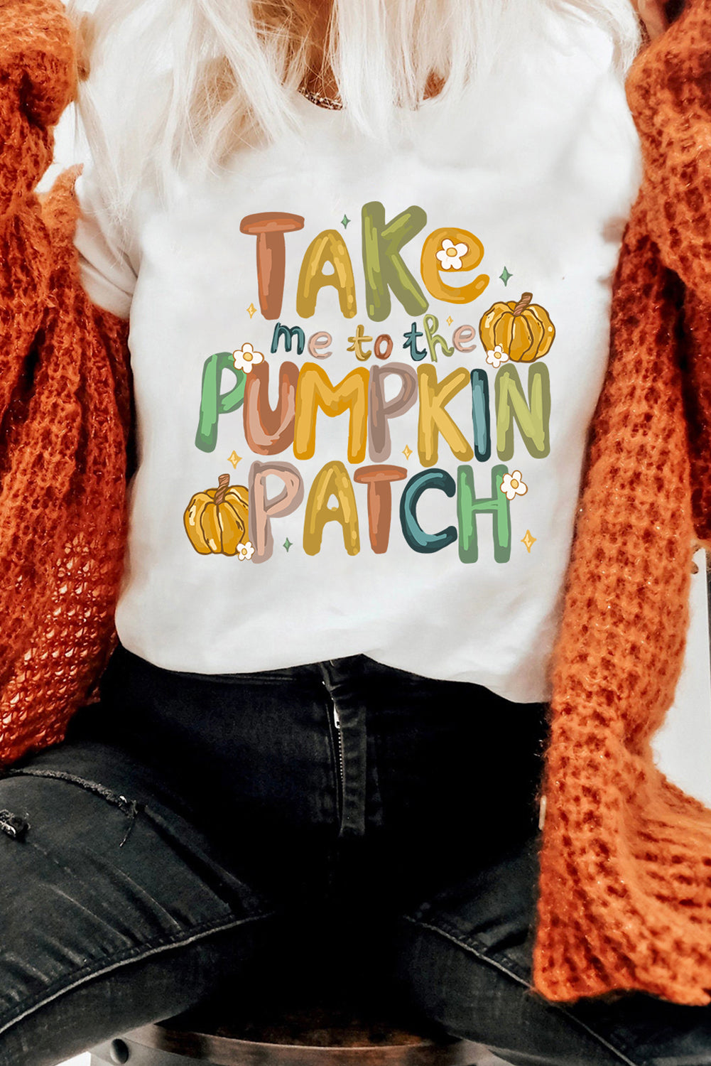 White Take Me To The Pumpkin Patch Cotton Blend T Shirt