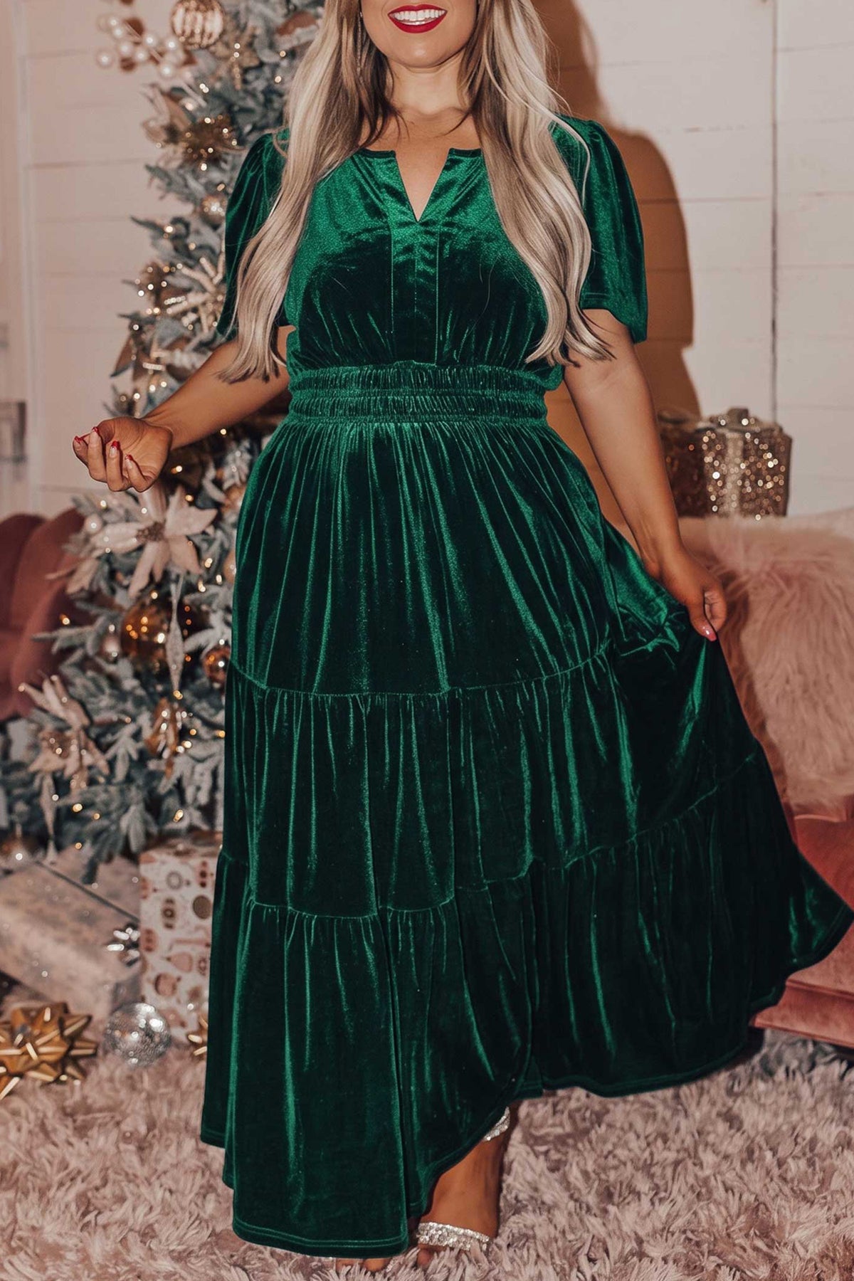Velvet Shirred Dress