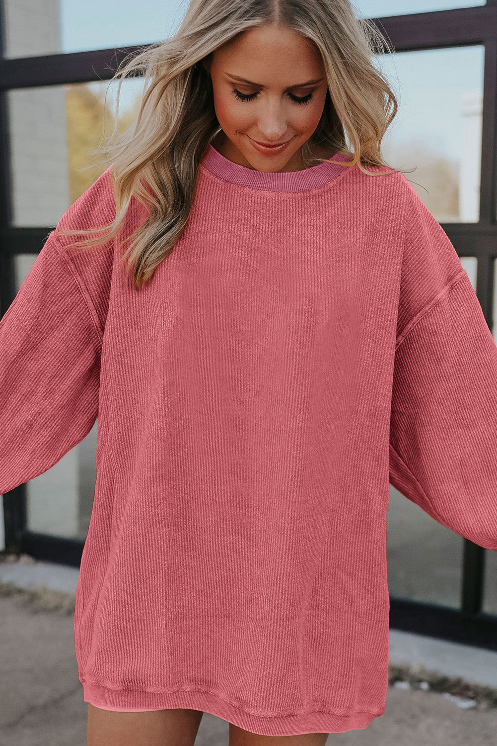 Dark Grey Drop Sleeve Rib Knit Oversized Sweatshirt