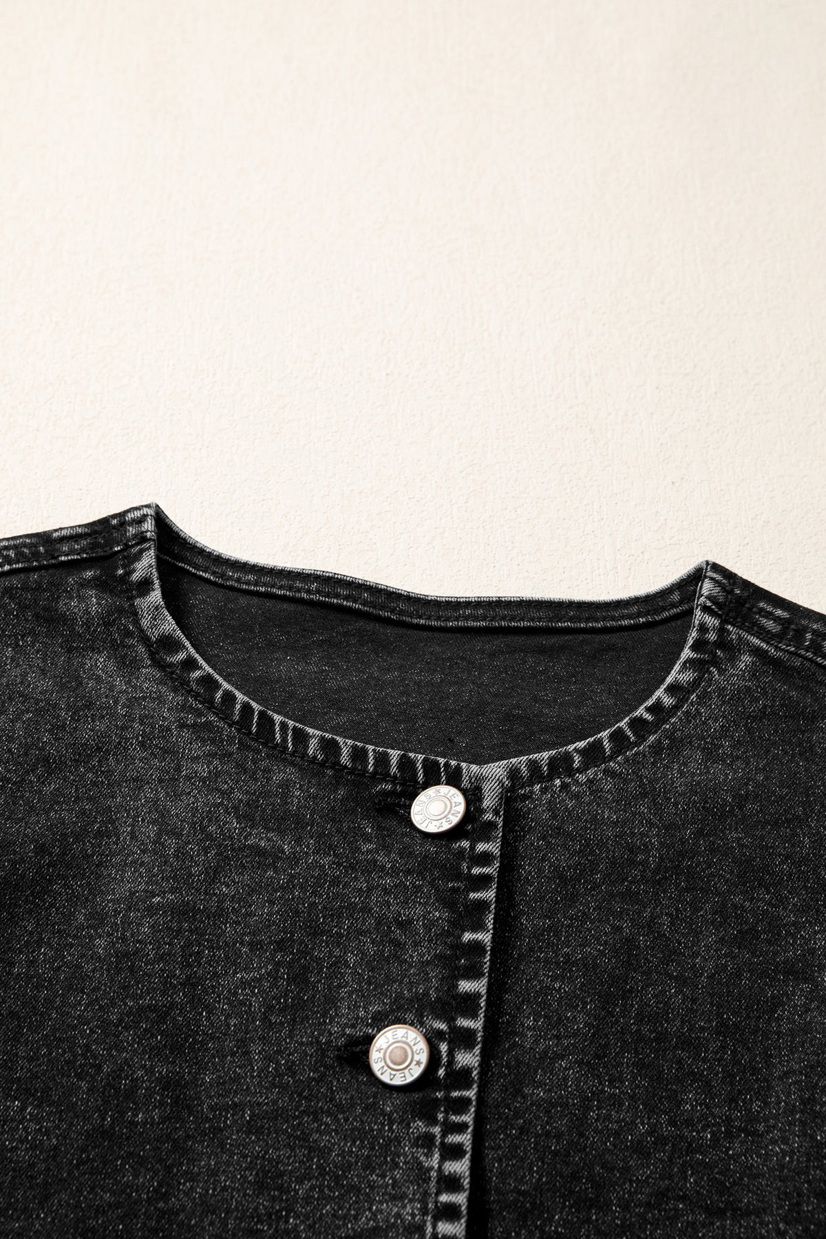 Black Buttoned Front Slit Denim Vest