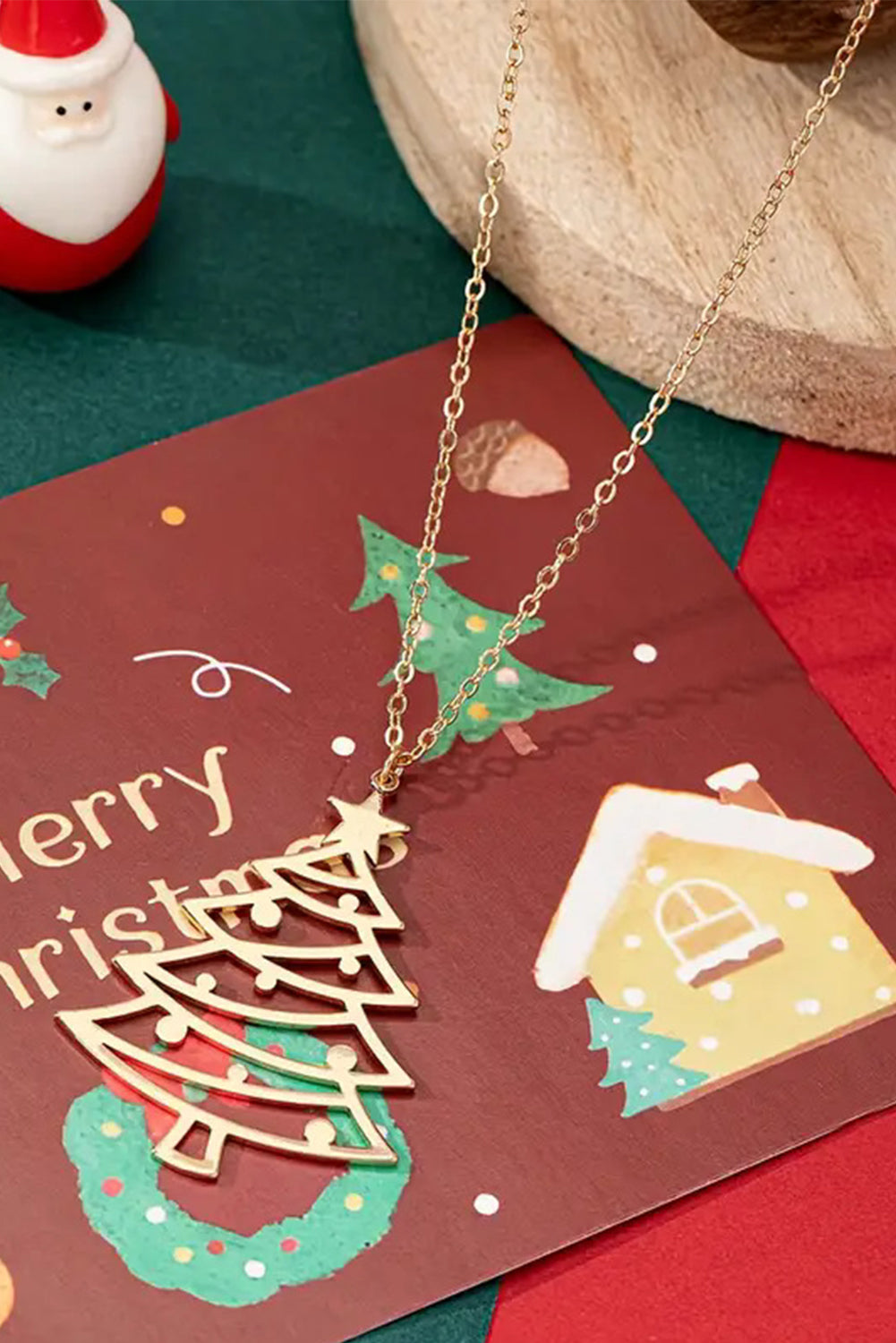 Gold Hollow Out Christmas Tree Pendant Chain Necklace