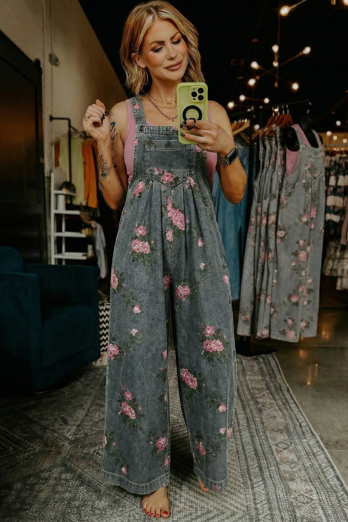 Floral Grace Denim Jumpsuit