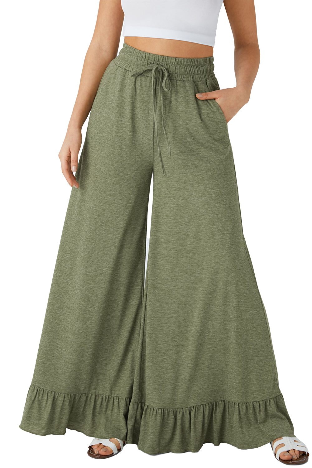 Dune Solid Color Ruffle Hem Wide Leg Pants