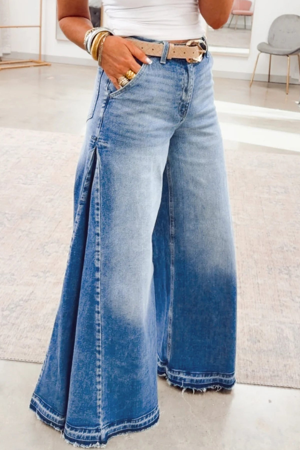 Gathered Flare Jeans