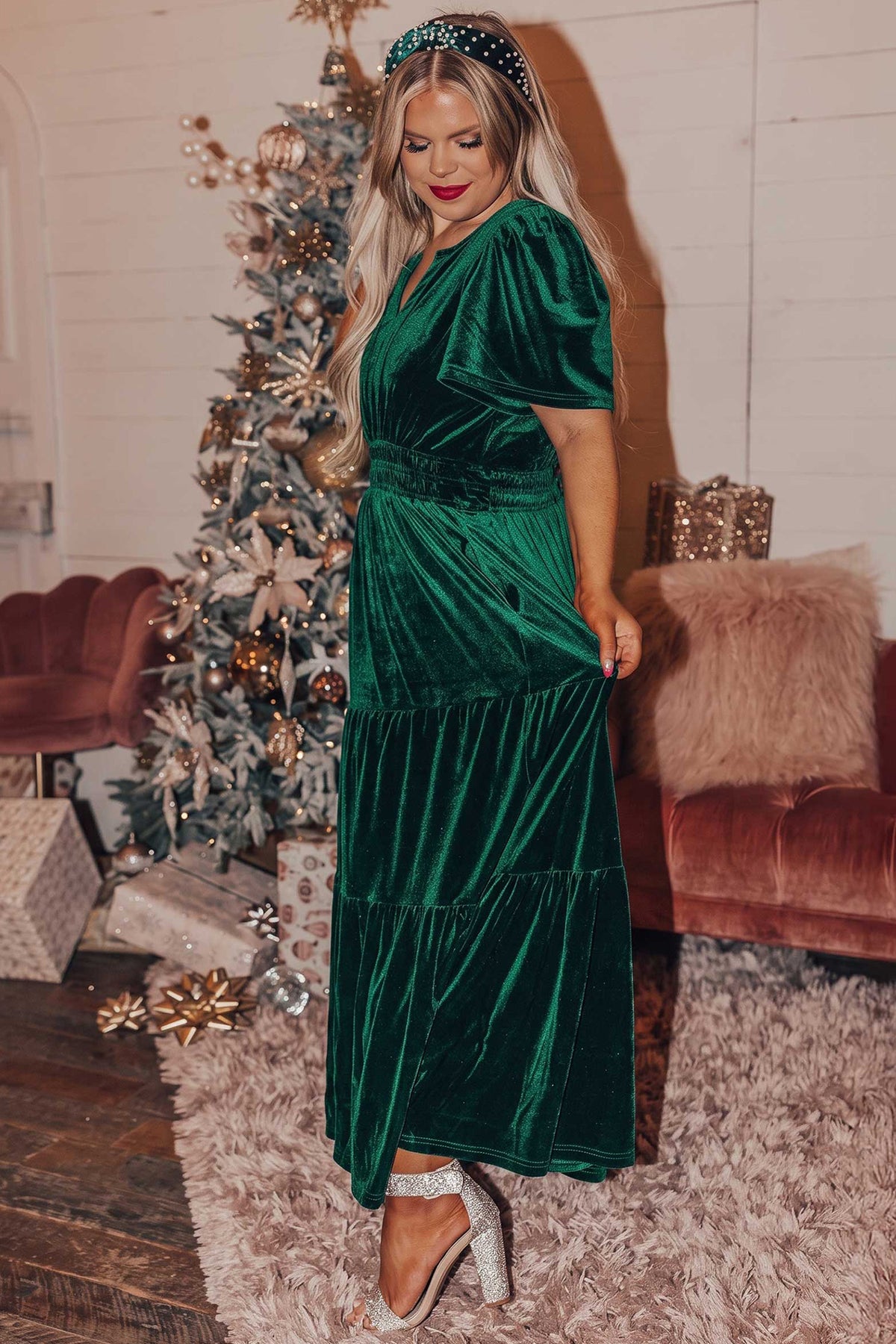 Velvet Shirred Dress