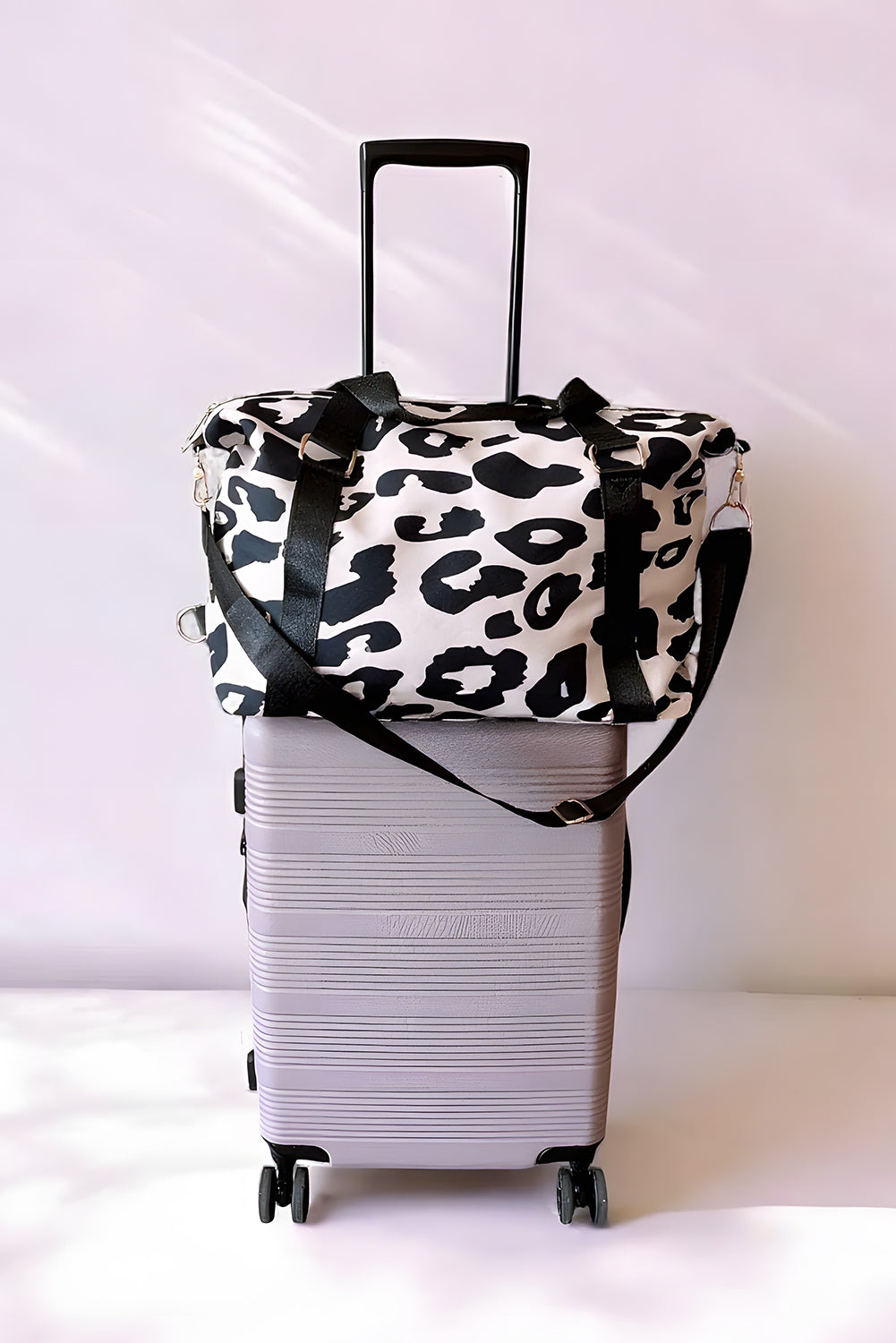 Bright Pink Leopard Print Luggage Tote Bag