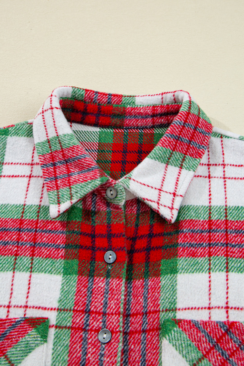 Khaki Christmas Plaid Casual Flannel Shacket