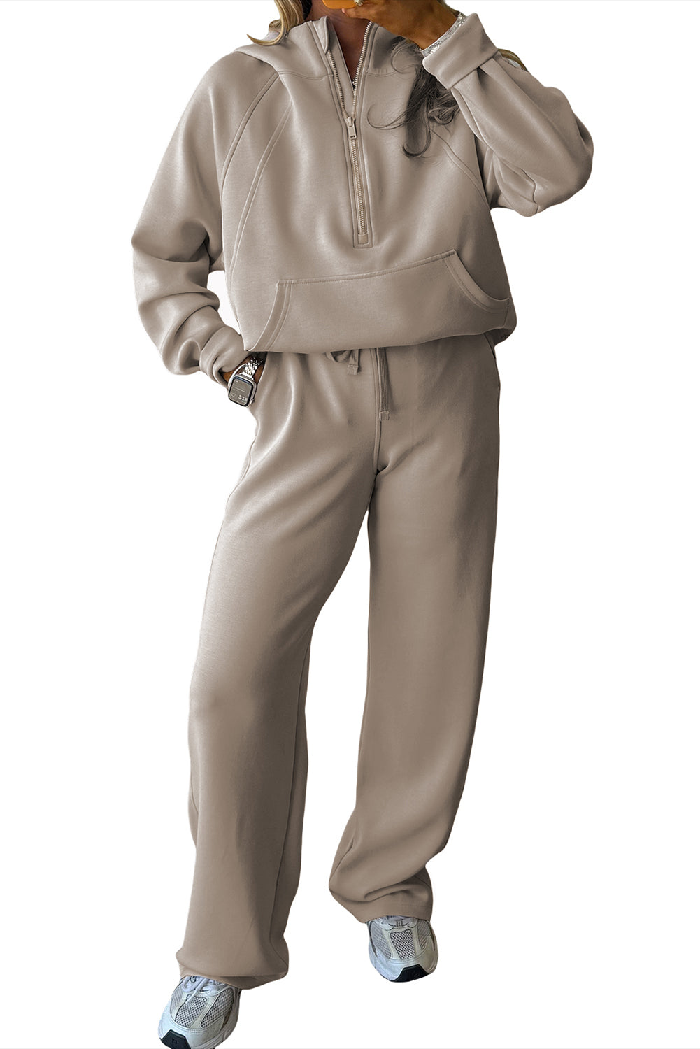 Orchid Bouquet Half Zip Thumbhole Sleeve Hoodie Active Pants 2pcs Outfit