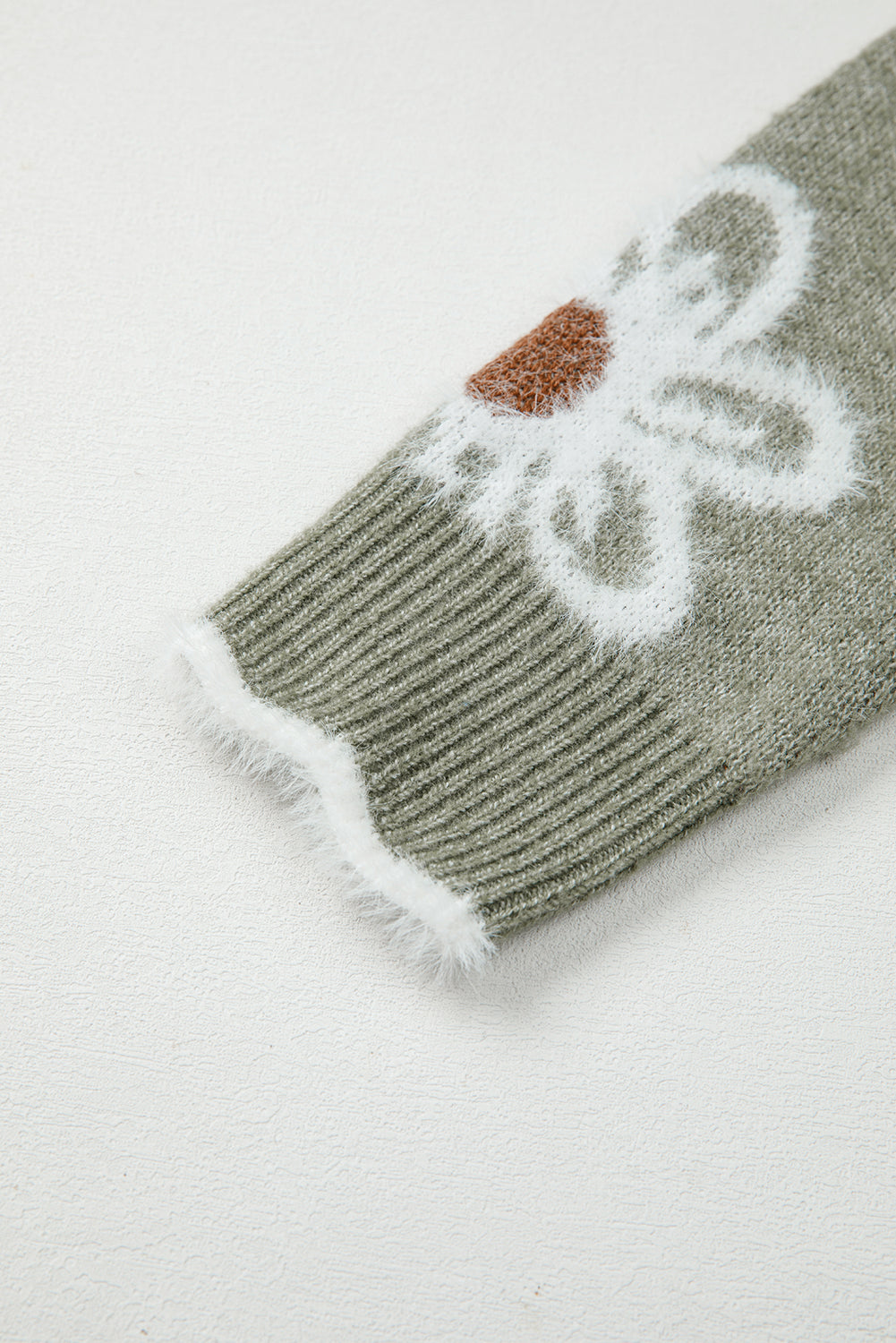 Dusk Blue Jacquard Floral Scallop V-neck Sweater