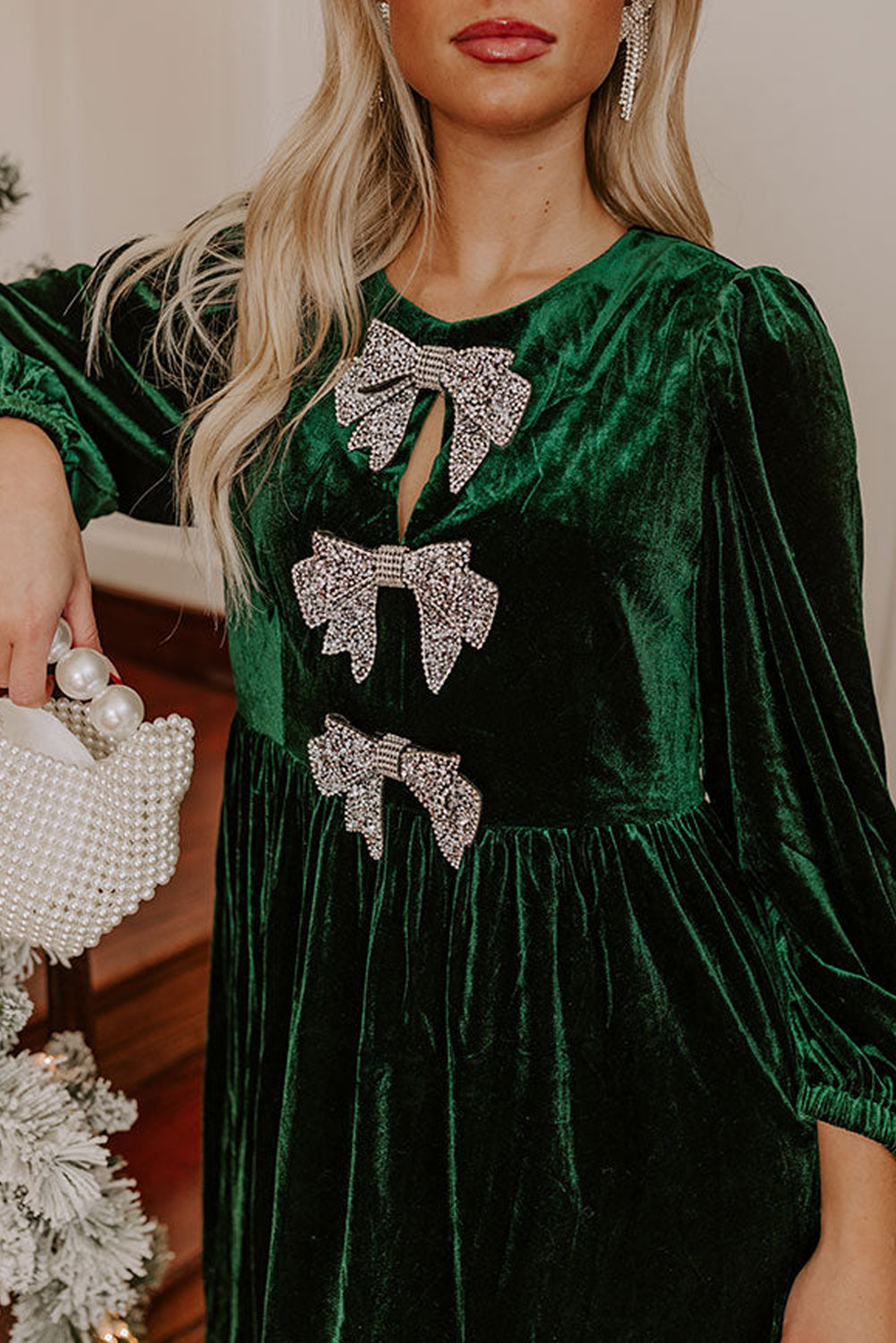 Fiery Red Bowknot Decor High Waist Velvet Mini Dress