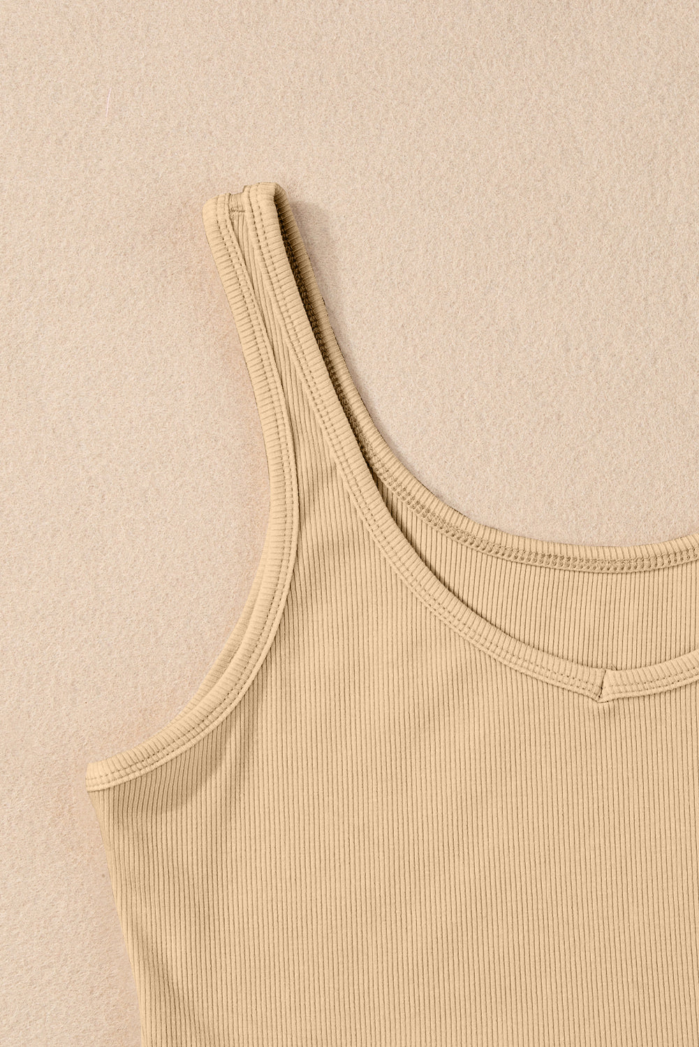 Apricot Solid Color Ribbed Knit Crop Tank Top