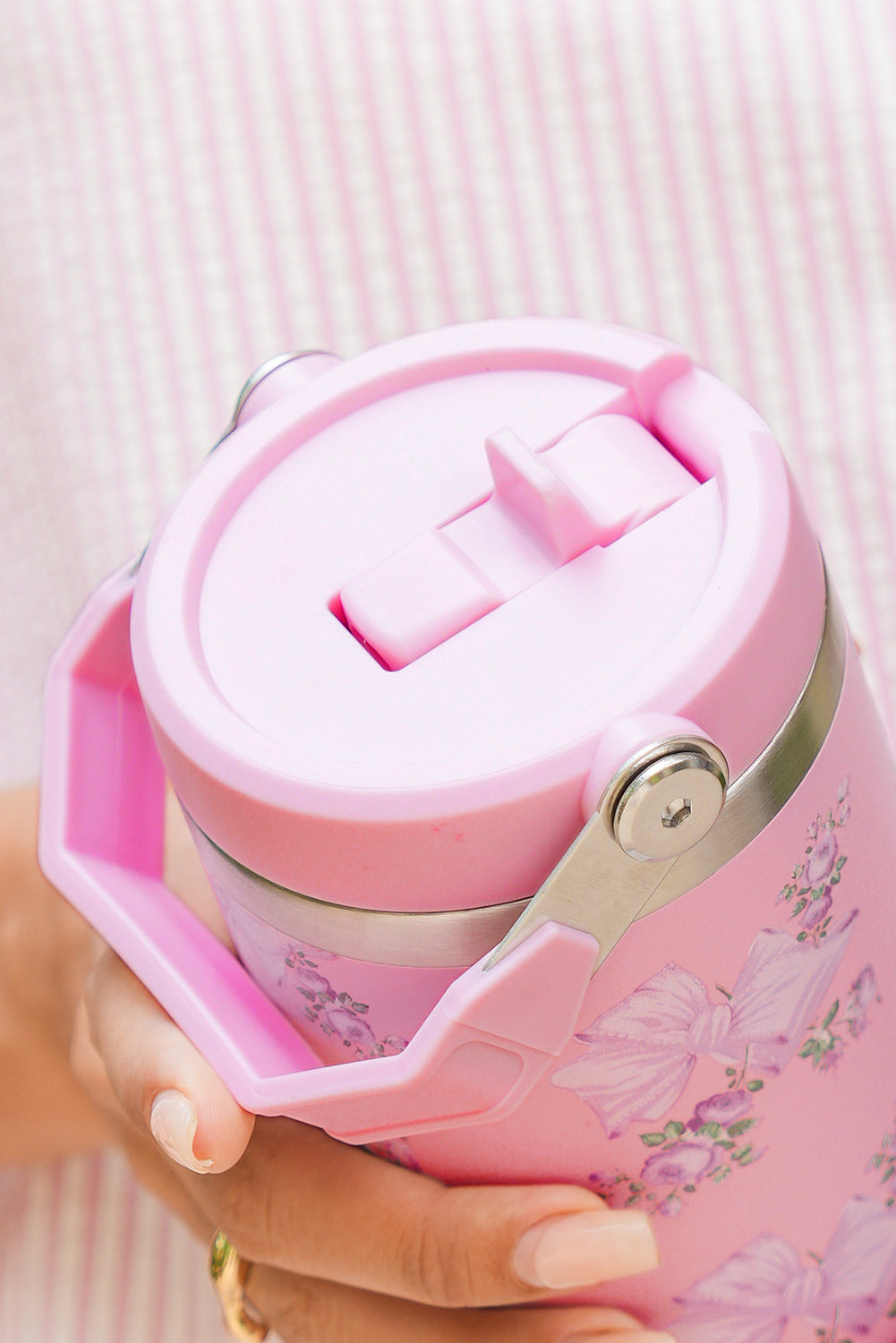 Pink Flower and Bowknot Graphic Tumbler Cup