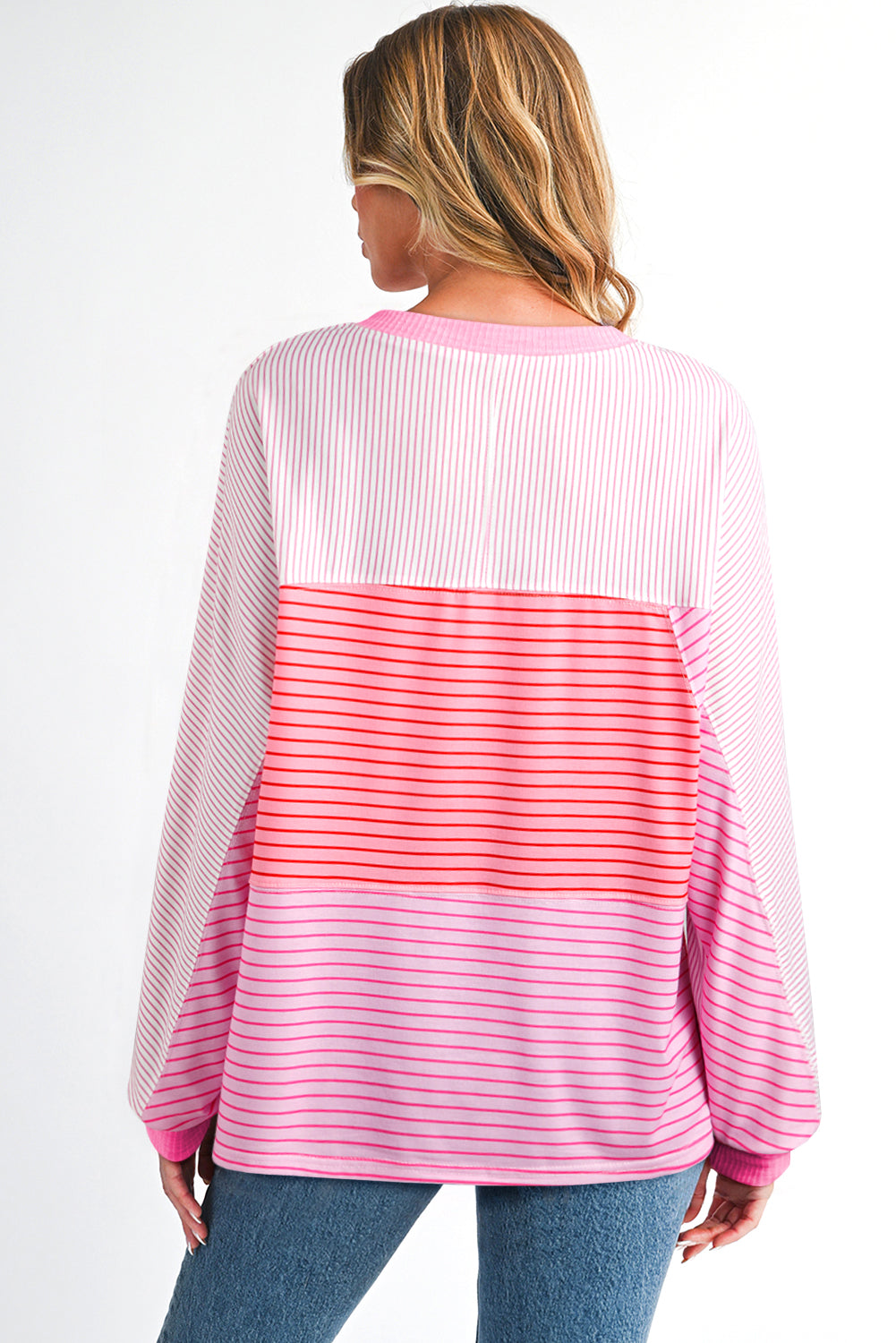 Sachet Pink Striped Patchwork Long Sleeve Top