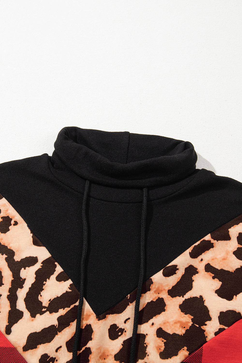 Red Casual Chevron Plaid Leopard Patchwork Sweatshirt