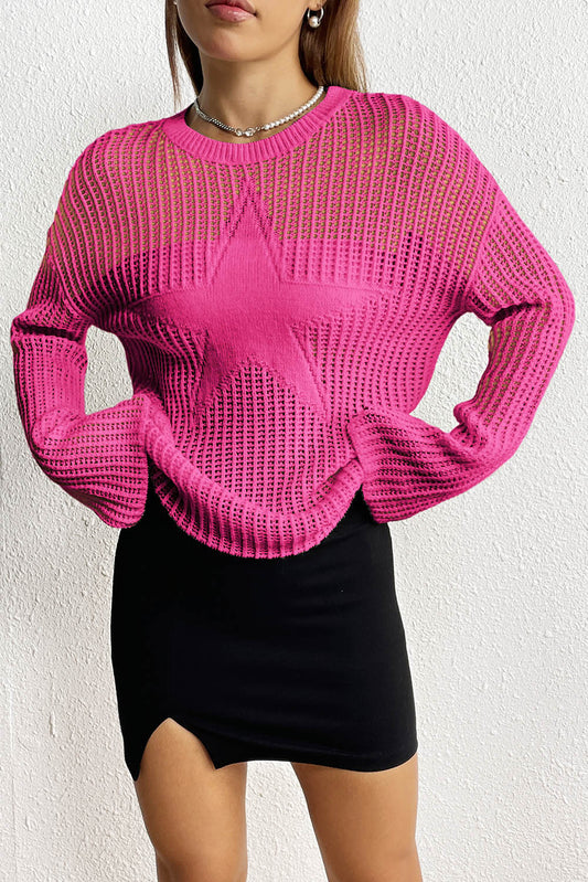 Rose Star Pattern Lightweight Hollow Knit Sweater
