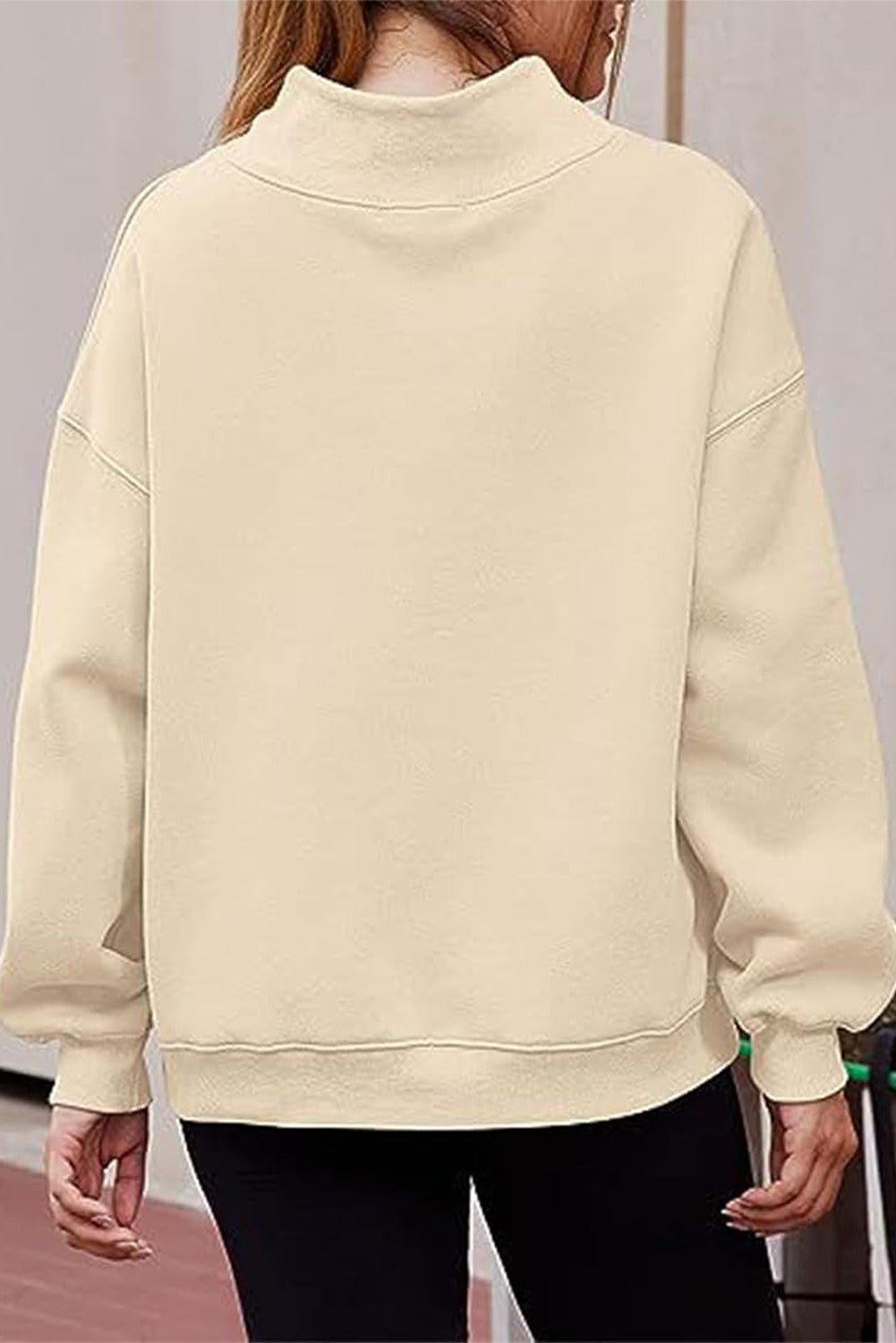 Bonbon Solid Color High Neck Long Sleeve Loose Sweatshirt