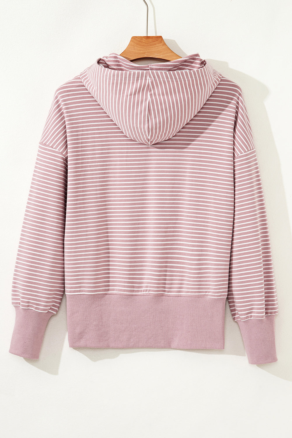 Rose Stripe Thumbhole Side Slits Drop Shoulder Loose Fit Hoodie