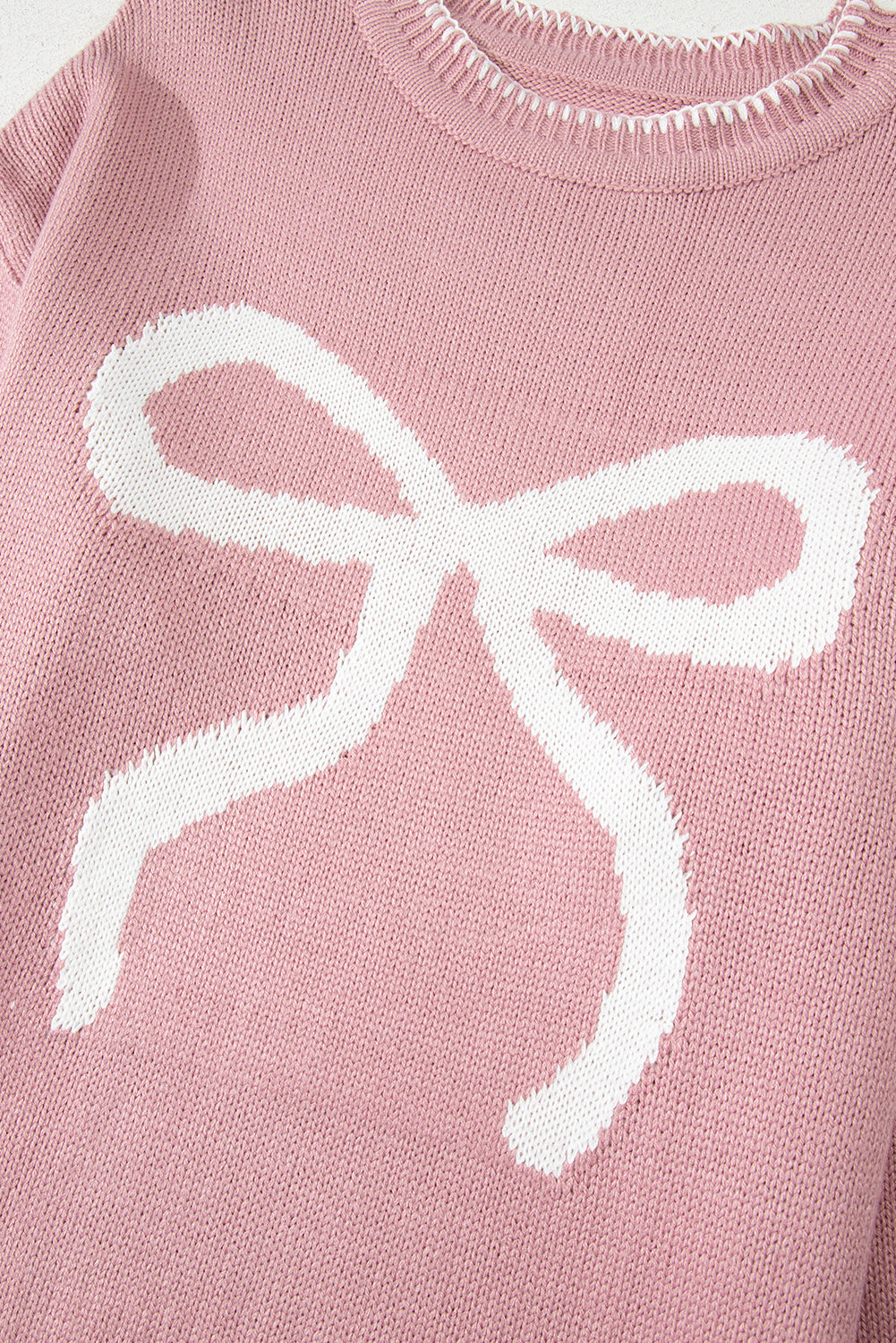 Pink Sweet Bow Drop Sleeve Round Neck Sweater