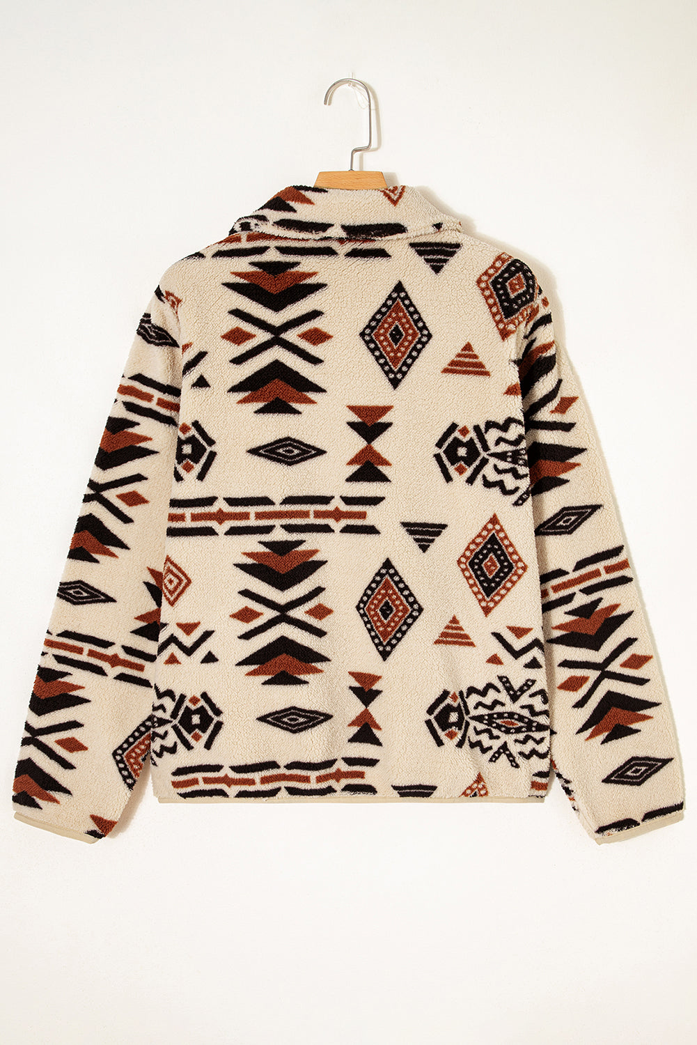 Black Vintage Geometric Half Zip Plush Sweatshirt
