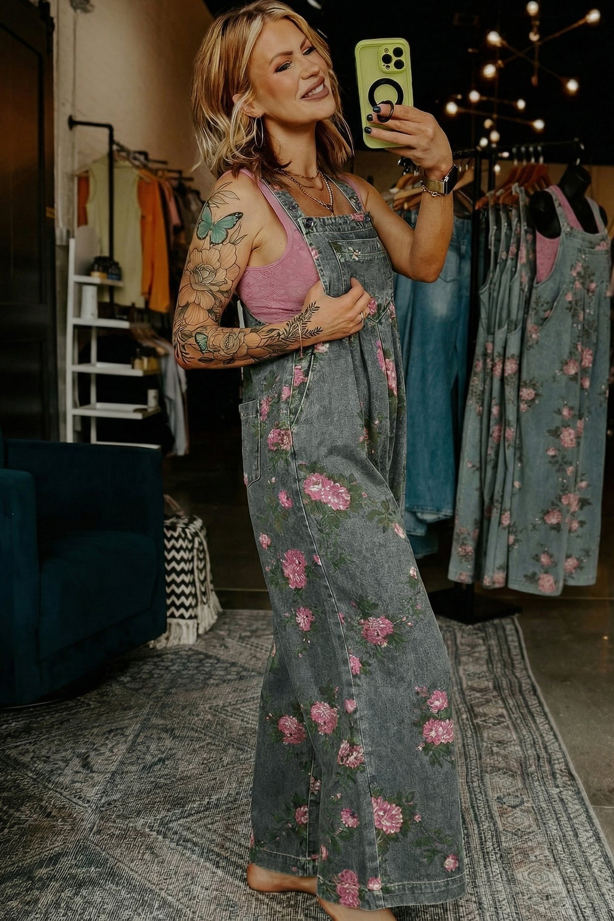 Floral Grace Denim Jumpsuit